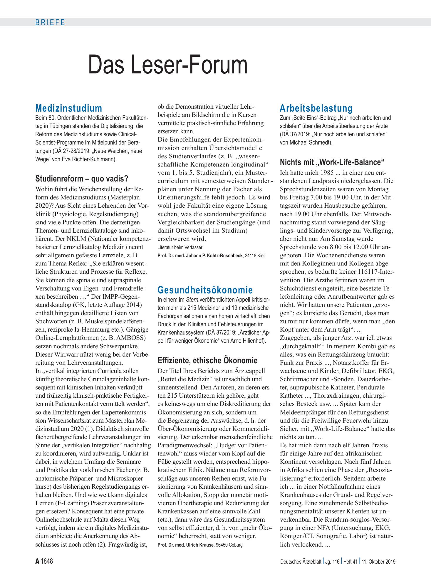Vorschauseite 1: Arbeitsbelastung: Nichts mit „Work-Life-Balance“ – Deutsches Ärzteblatt