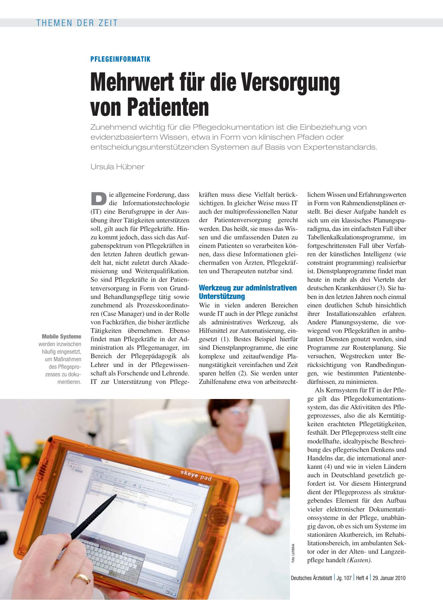 Vorschauseite 1: Pflegeinformatik: Mehrwert für die Versorgung von Patienten – Deutsches Ärzteblatt