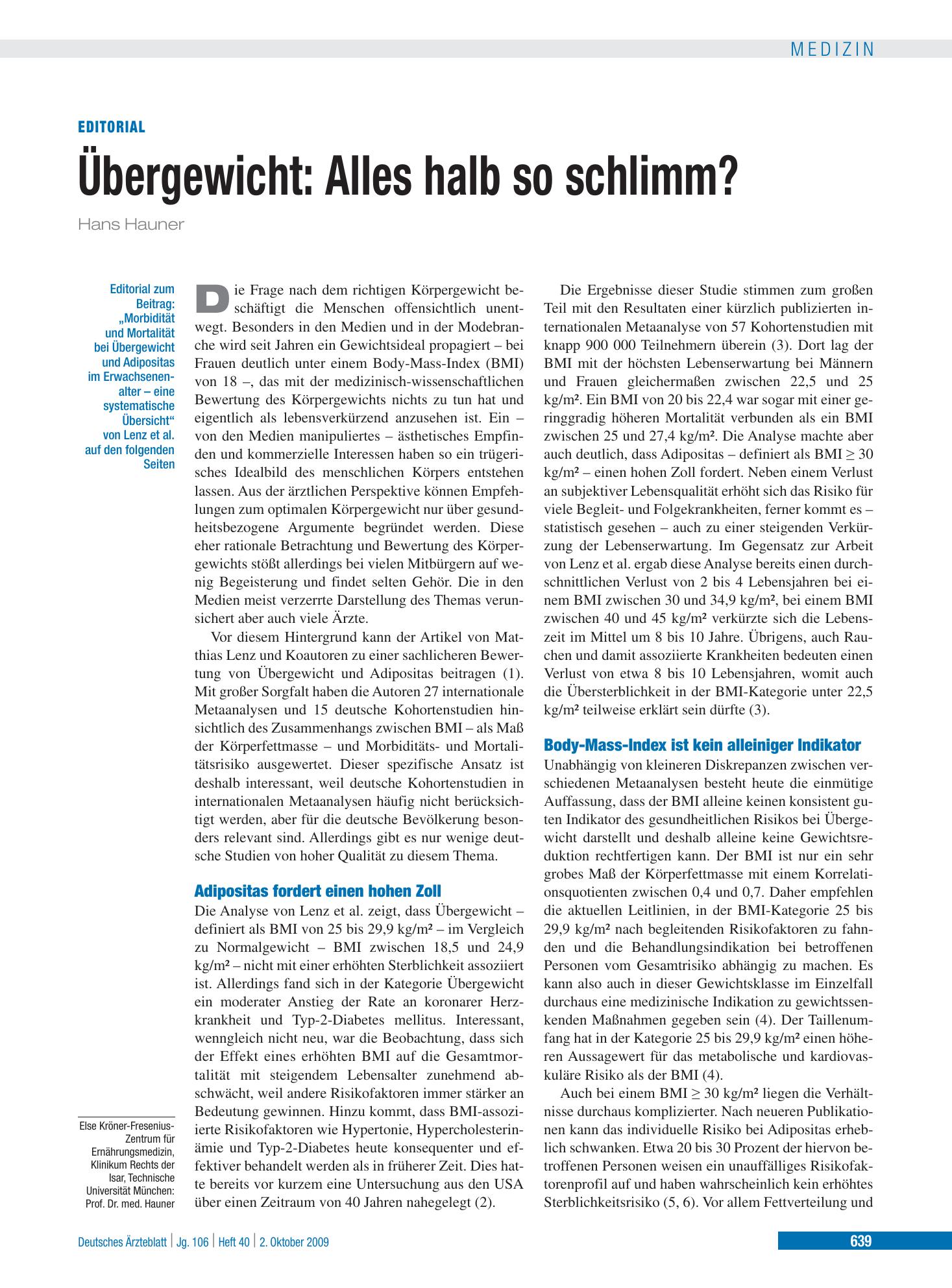 Vorschauseite 1: Übergewicht – Deutsches Ärzteblatt