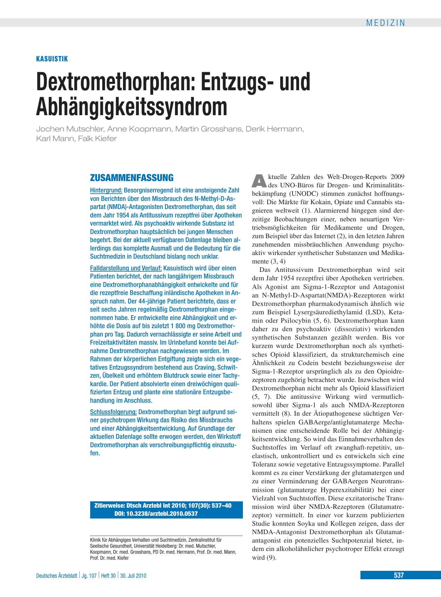 Vorschauseite 1: Dextromethorphan – Deutsches Ärzteblatt