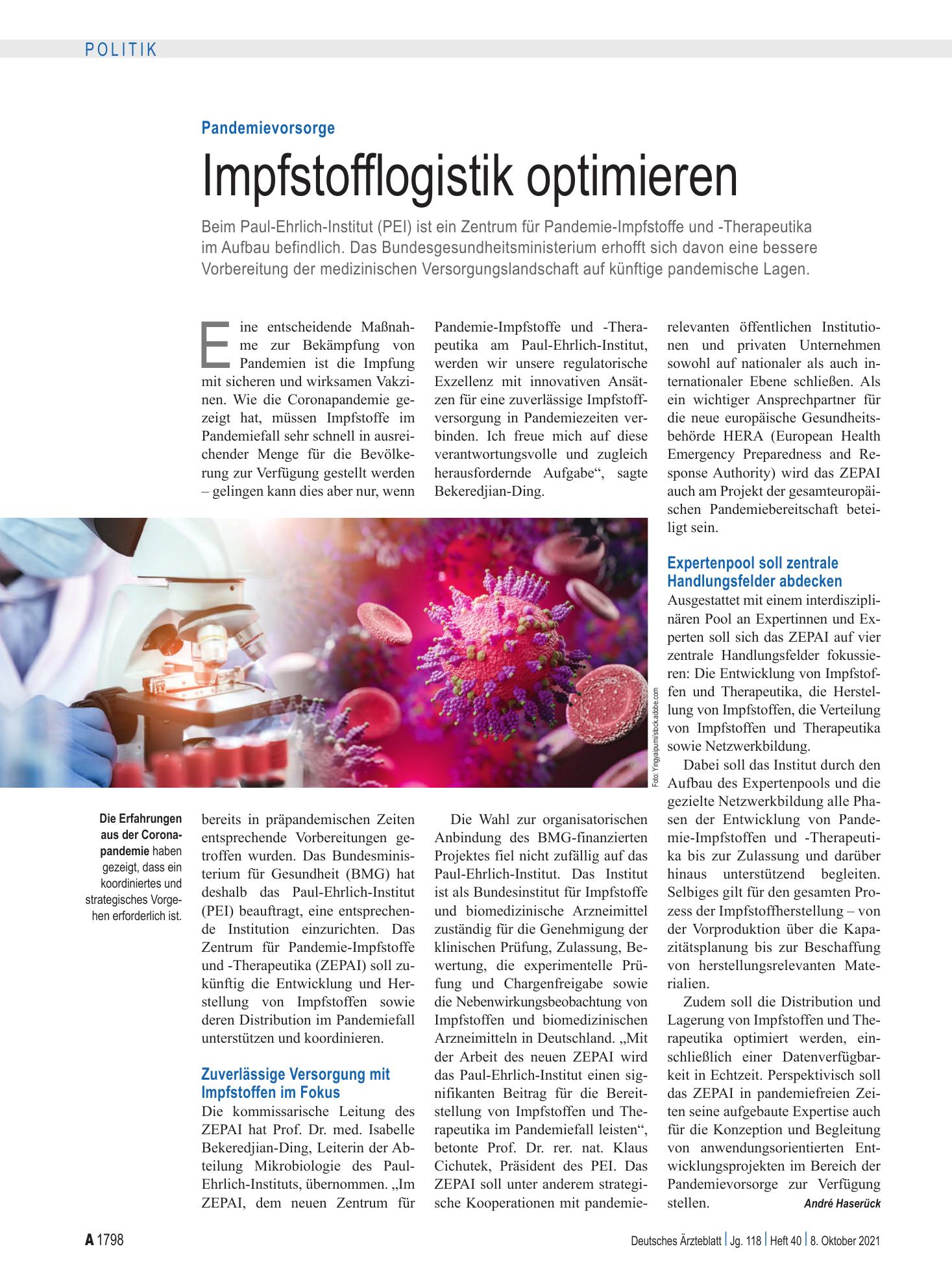 Vorschauseite 1: Pandemievorsorge: Impfstofflogistik optimieren – Deutsches Ärzteblatt