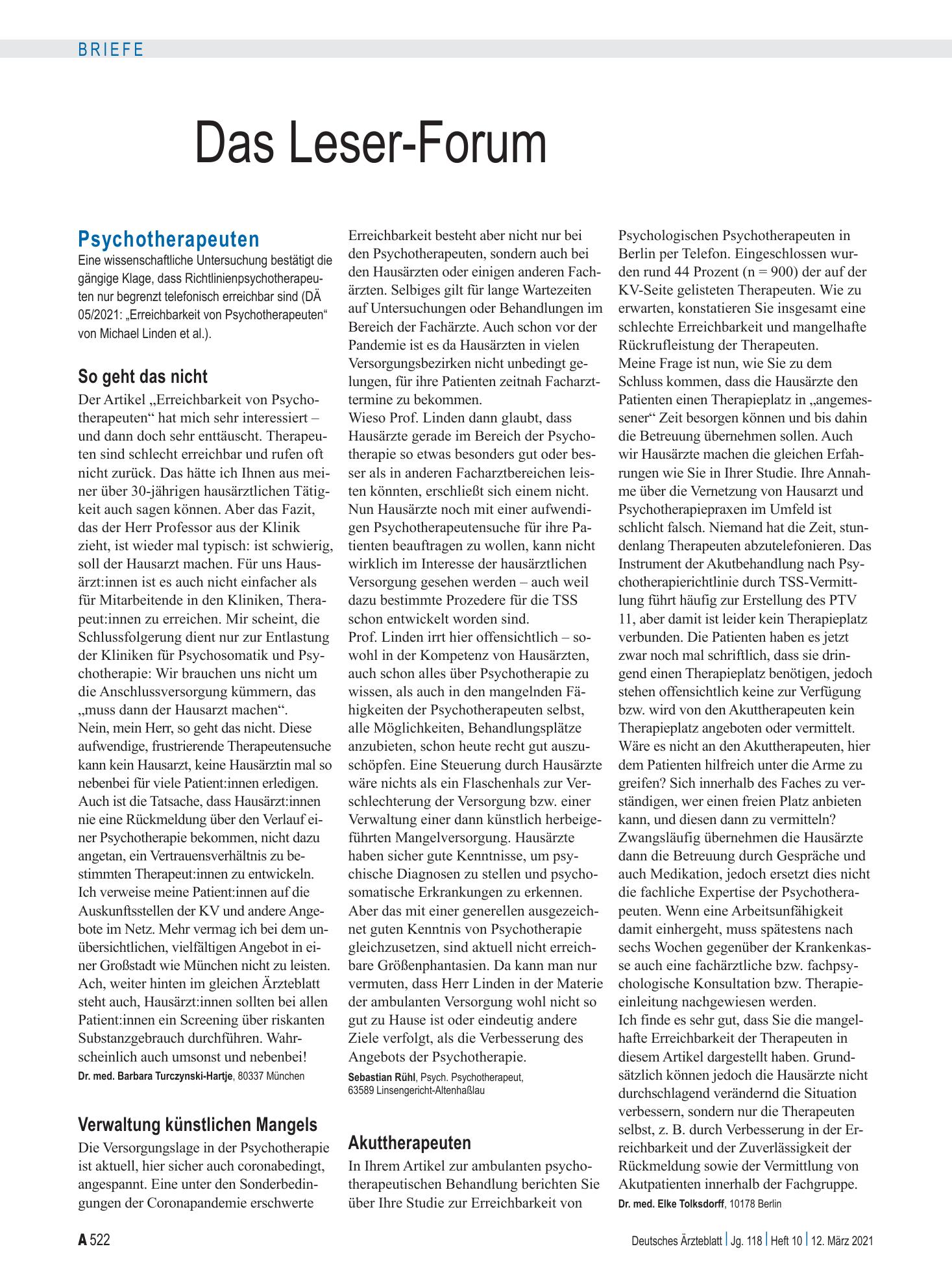 Vorschauseite 1: Psychotherapeuten: So geht das nicht – Deutsches Ärzteblatt