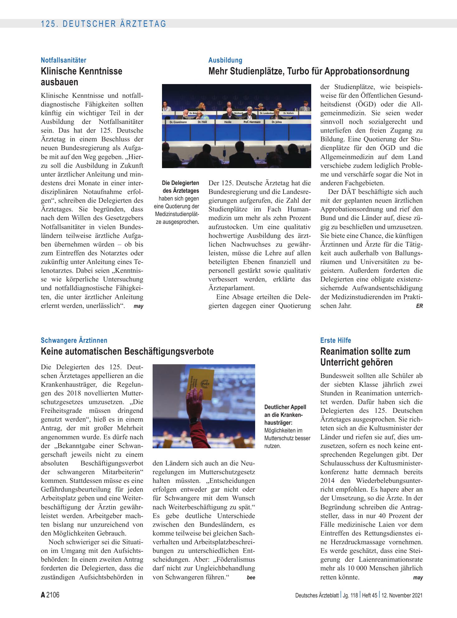 Vorschauseite 1: Notfallsanitäter: Klinische Kenntnisse ausbauen – Deutsches Ärzteblatt