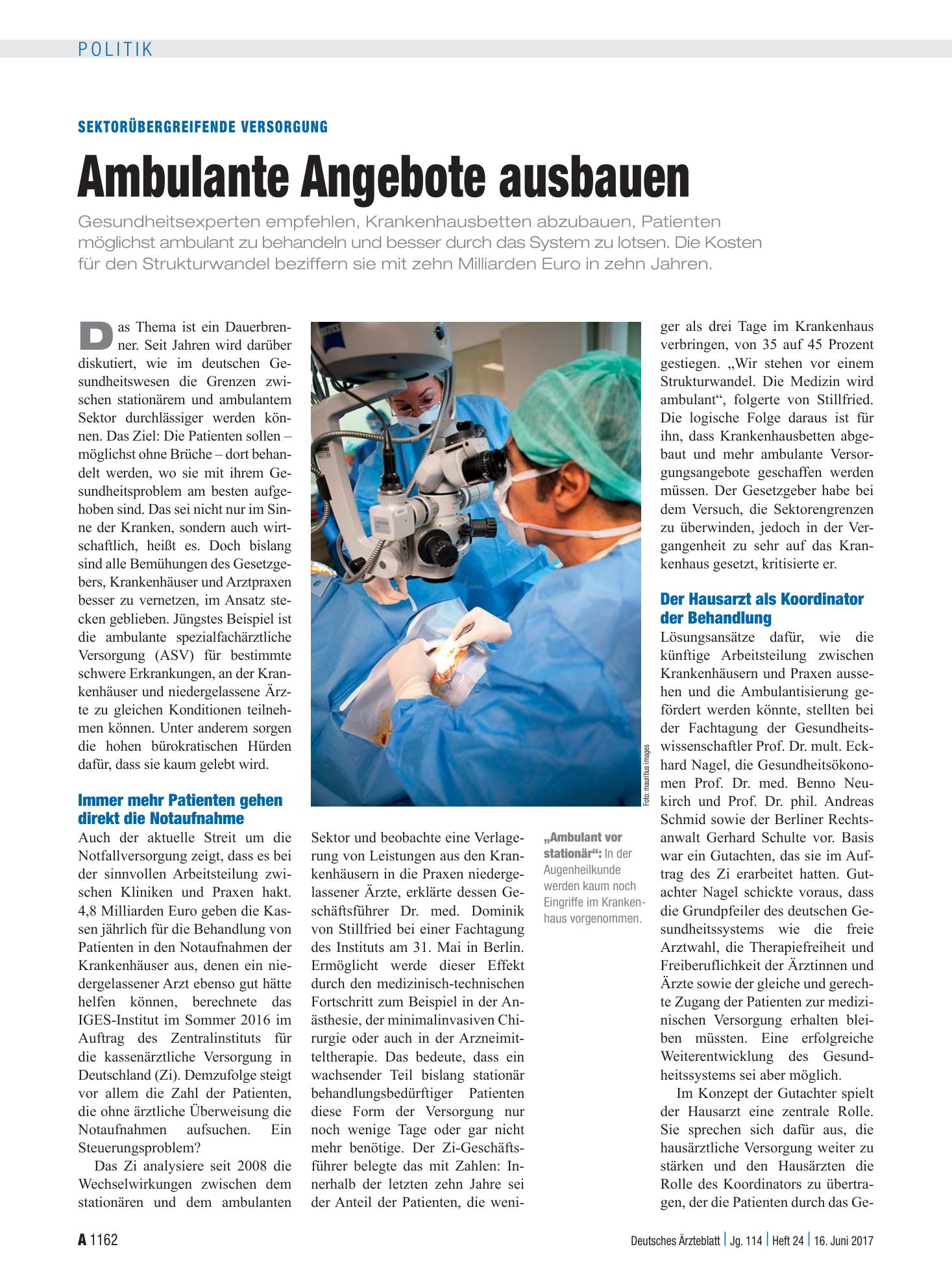 Vorschauseite 1: Sektorübergreifende Versorgung: Ambulante Angebote ausbauen – Deutsches Ärzteblatt