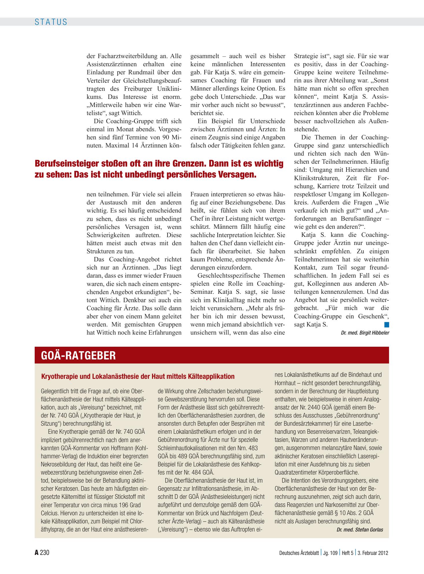 Vorschauseite 1: Kryotherapie und Lokalanästhesie der Haut mittels Kälteapplikation – Deutsches Ärzteblatt