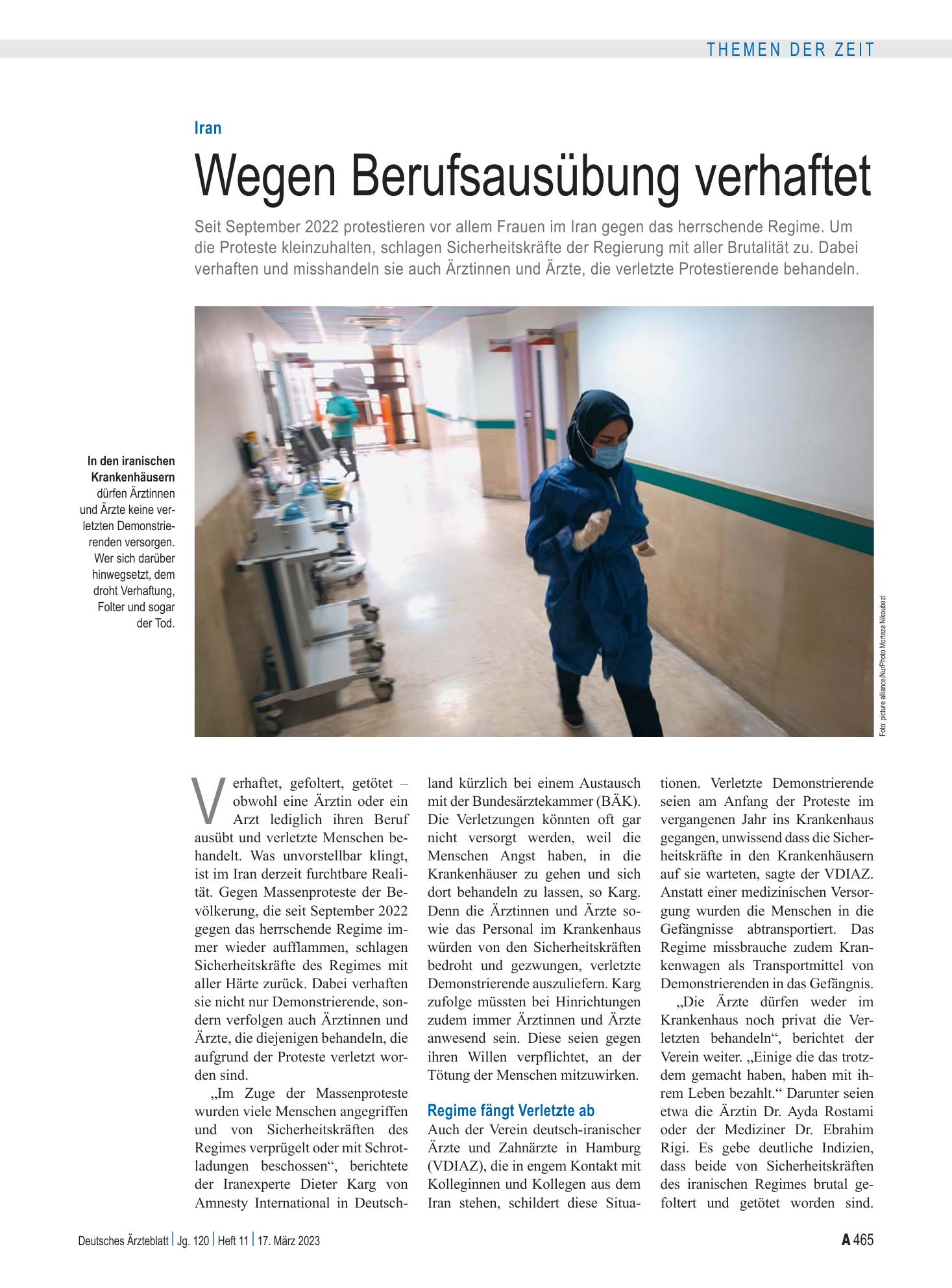 Vorschauseite 1: Iran: Wegen Berufsausübung verhaftet – Deutsches Ärzteblatt