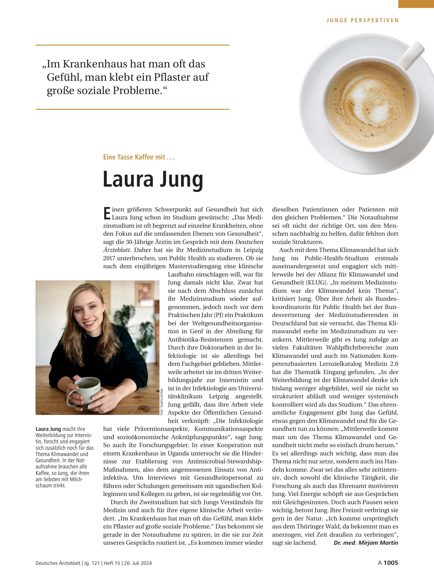 Vorschauseite 1: Eine Tasse Kaffee mit ... Laura Jung – Deutsches Ärzteblatt