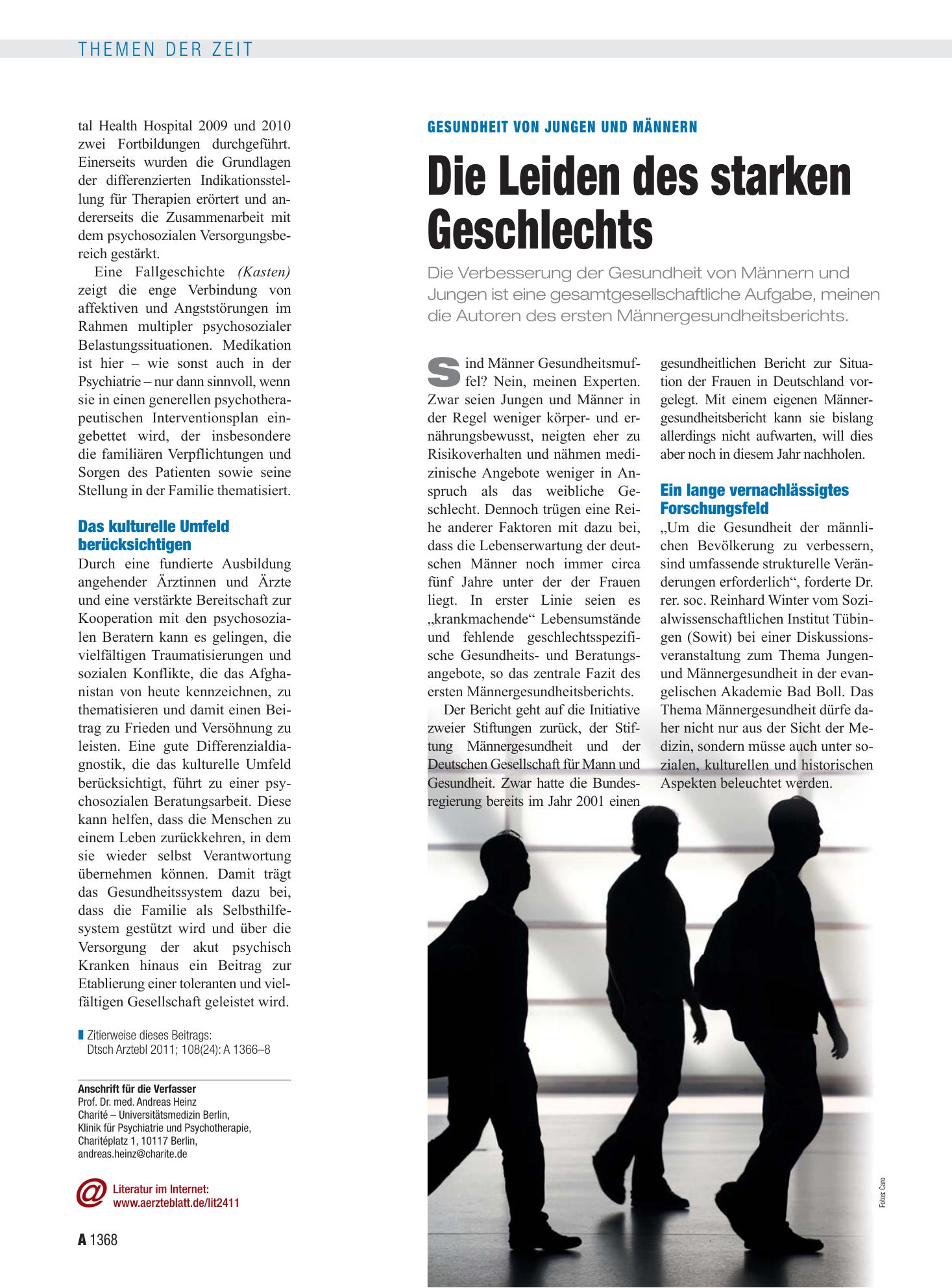 Vorschauseite 1: Gesundheit von Jungen und Männern: Die Leiden des starken Geschlechts – Deutsches Ärzteblatt