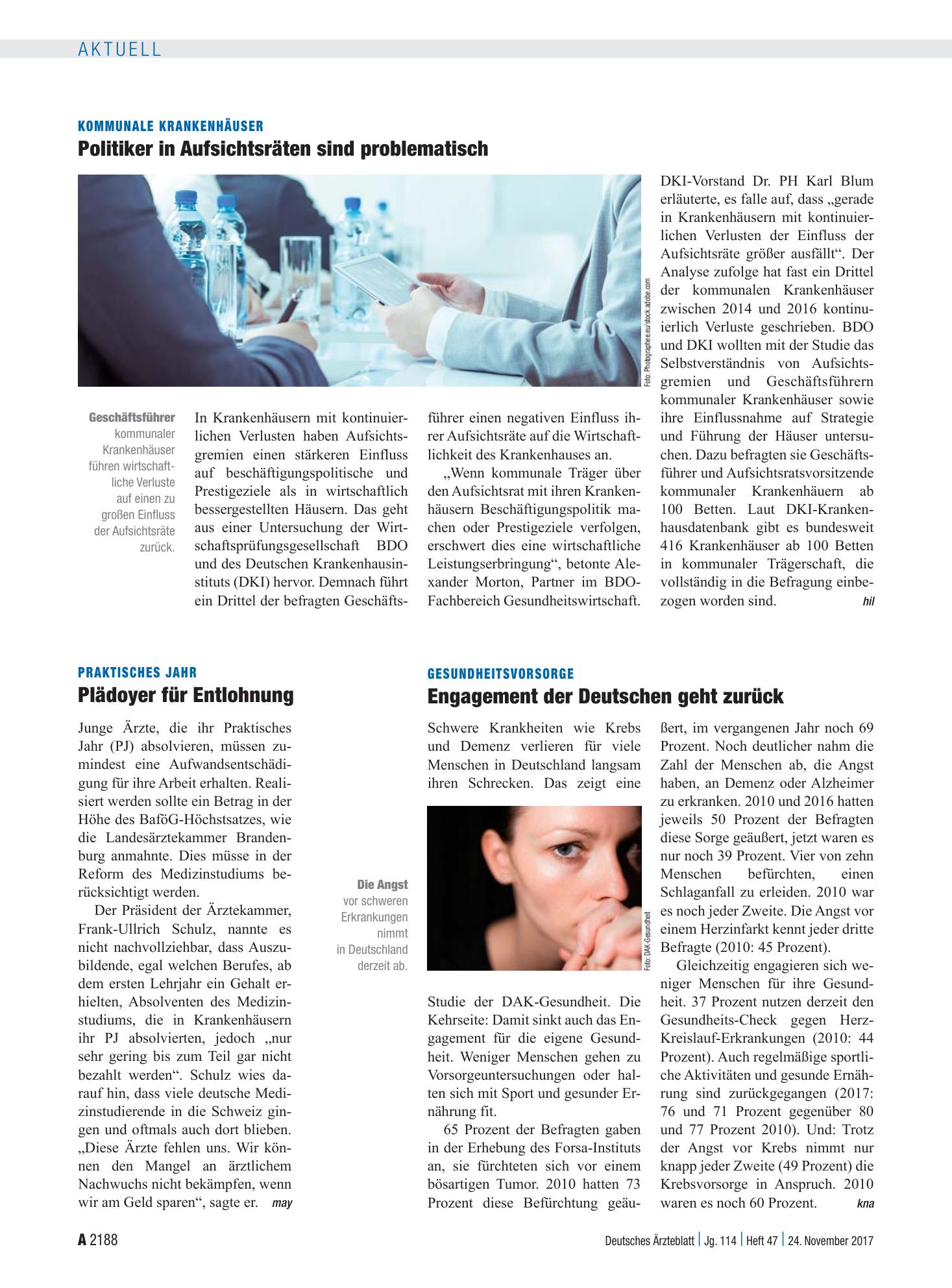 Vorschauseite 1: Gesundheitsvorsorge: Engagement der Deutschen geht zurück – Deutsches Ärzteblatt