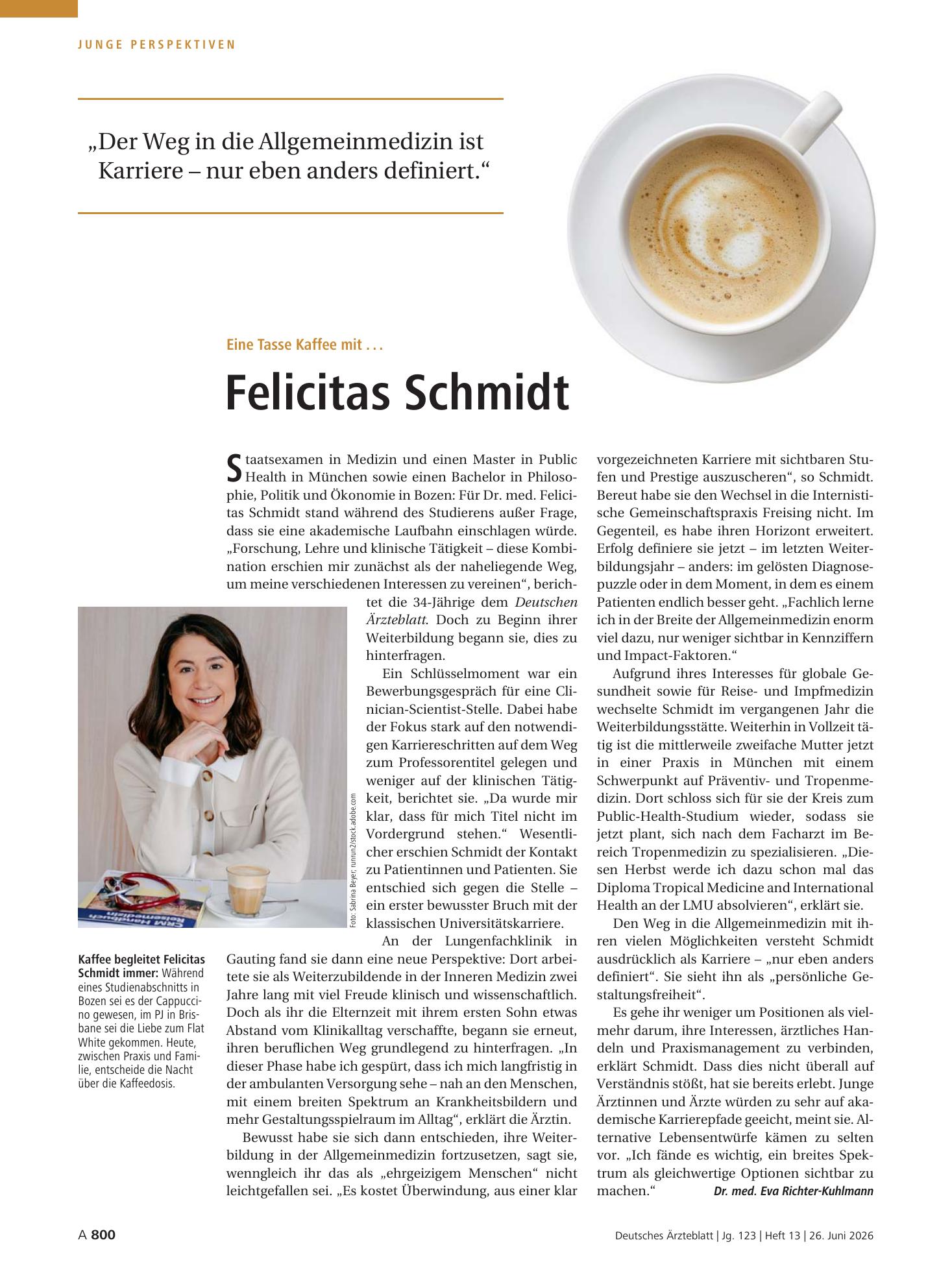 Vorschauseite 1: Eine Tasse Kaffee mit . . . Felicitas Schmidt – Deutsches Ärzteblatt