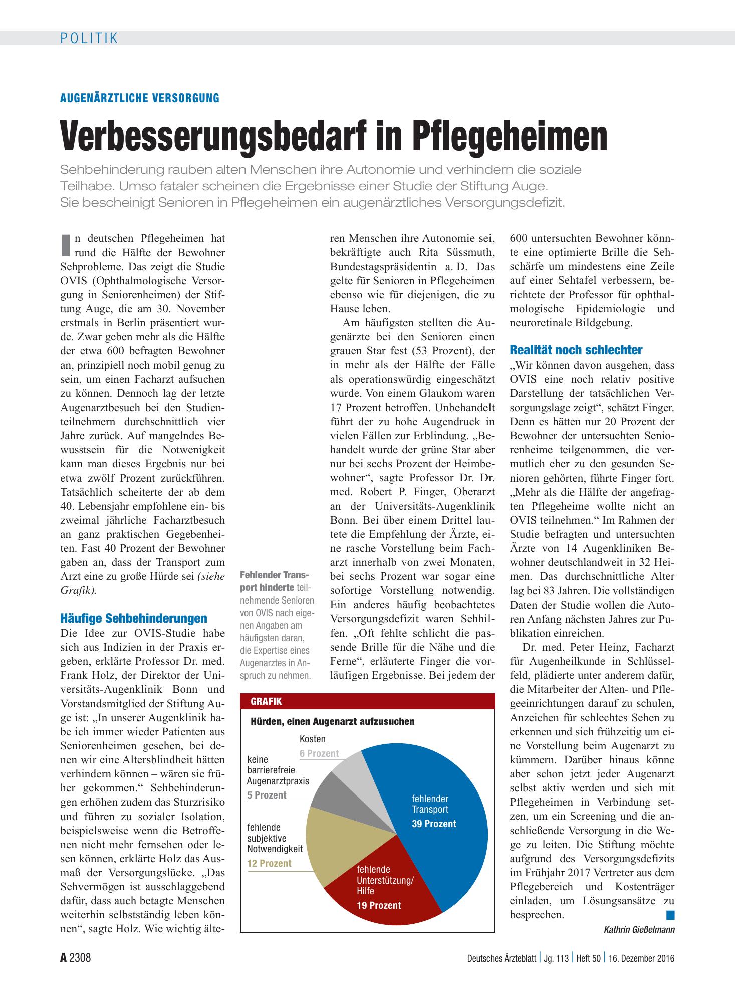 Vorschauseite 1: Augenärztliche Versorgung: Verbesserungsbedarf in Pflegeheimen – Deutsches Ärzteblatt