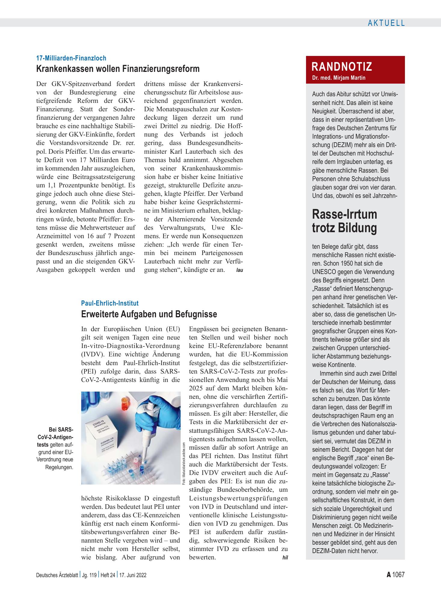 Vorschauseite 1: Randnotiz: Rasse-Irrtum trotz Bildung – Deutsches Ärzteblatt
