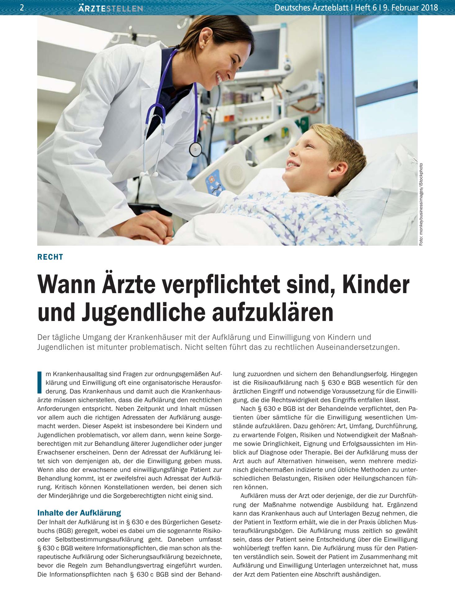 Vorschauseite 1: Recht: Wann Ärzte verpflichtet sind, Kinder und Jugendliche aufzuklären – Deutsches Ärzteblatt