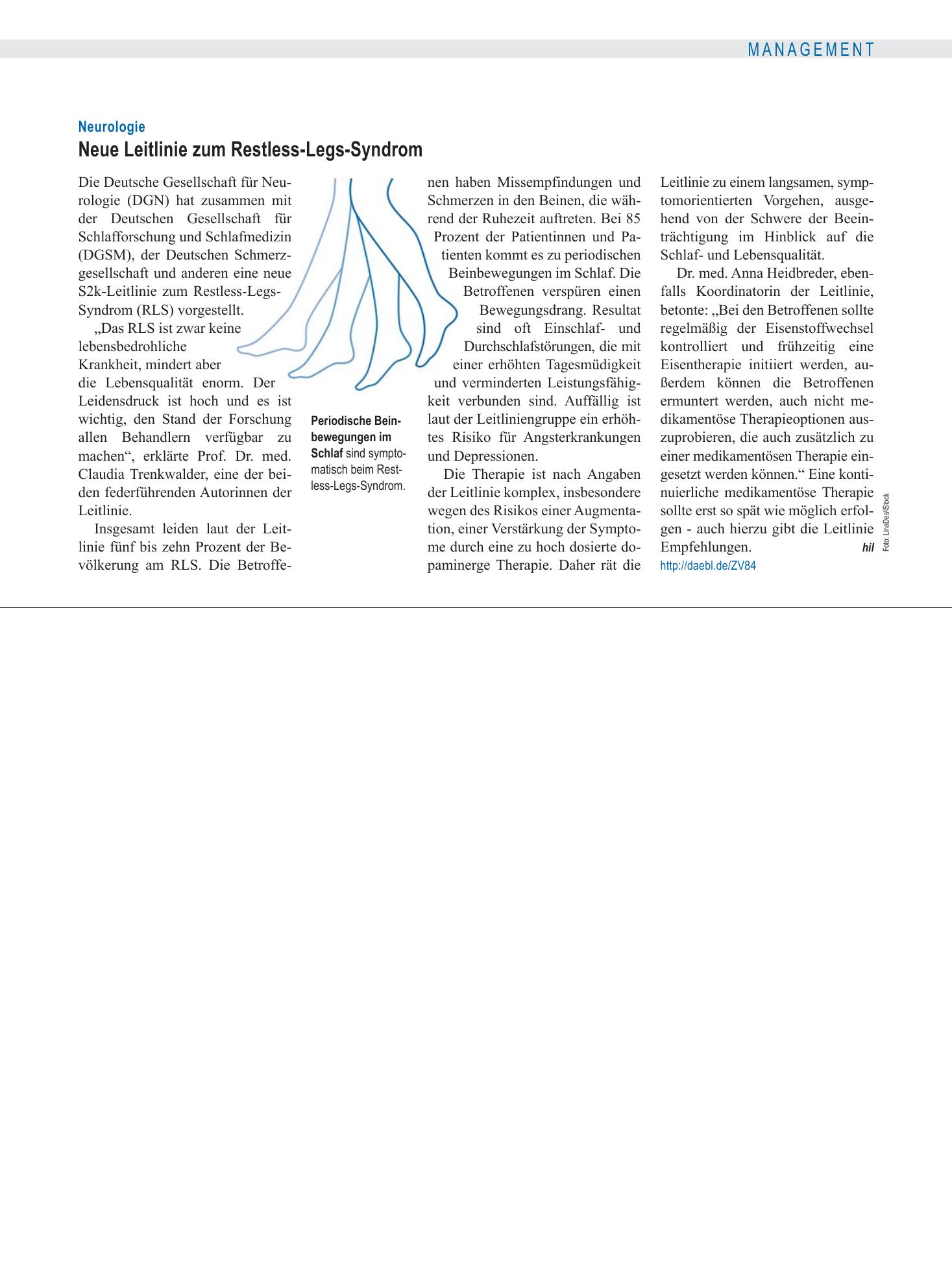 Vorschauseite 1: Neurologie: Neue Leitlinie zum Restless-Legs-Syndrom – Deutsches Ärzteblatt