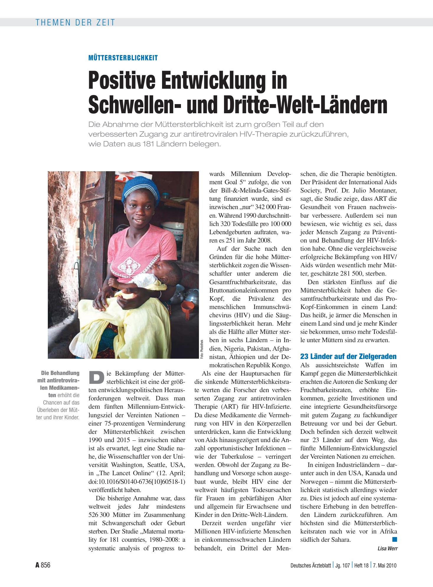 Vorschauseite 1: Müttersterblichkeit: Positive Entwicklung in Schwellen- und Dritte-Welt-Ländern – Deutsches Ärzteblatt
