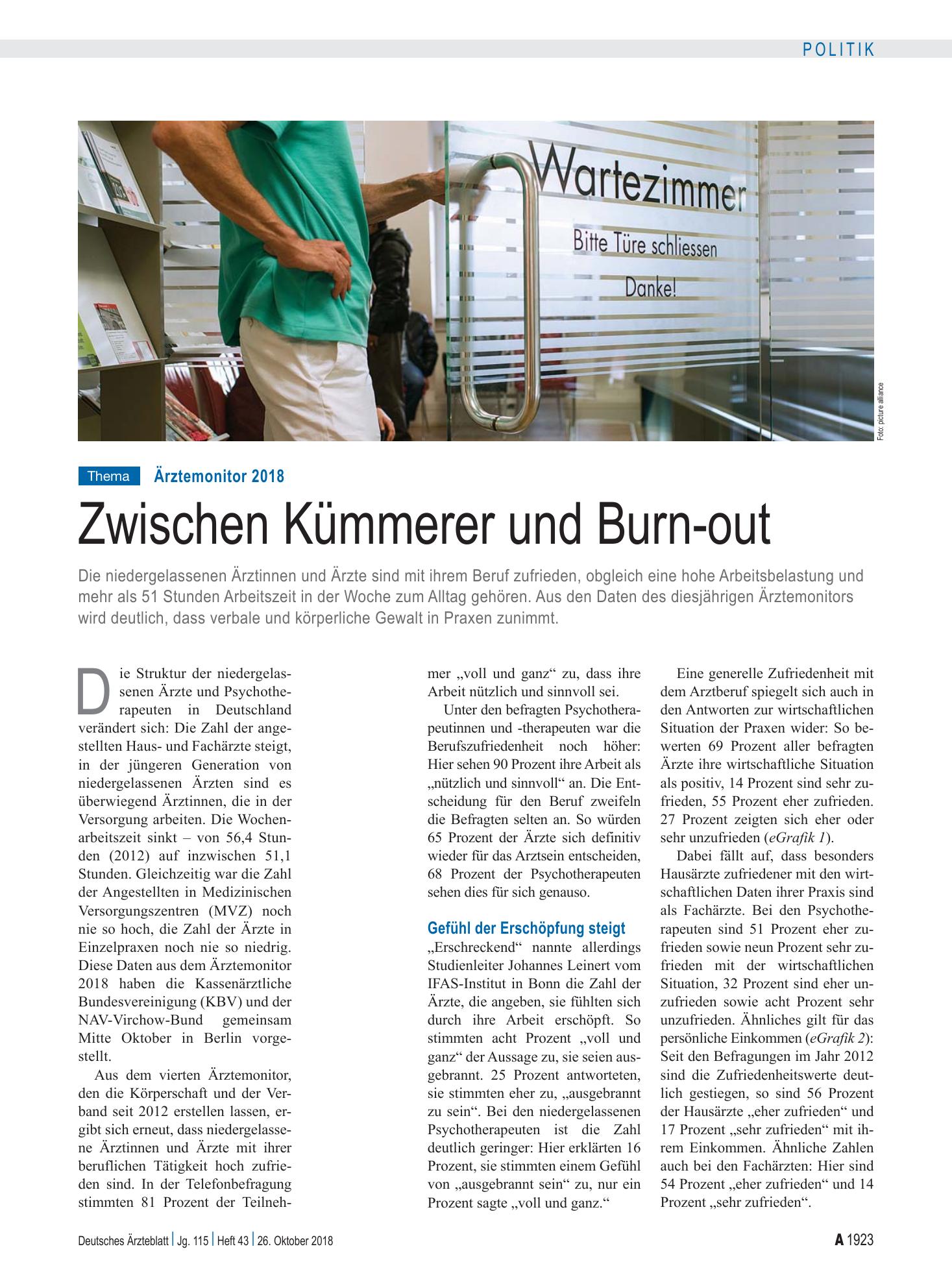 Vorschauseite 1: Ärztemonitor 2018: Zwischen Kümmerer und Burn-out – Deutsches Ärzteblatt