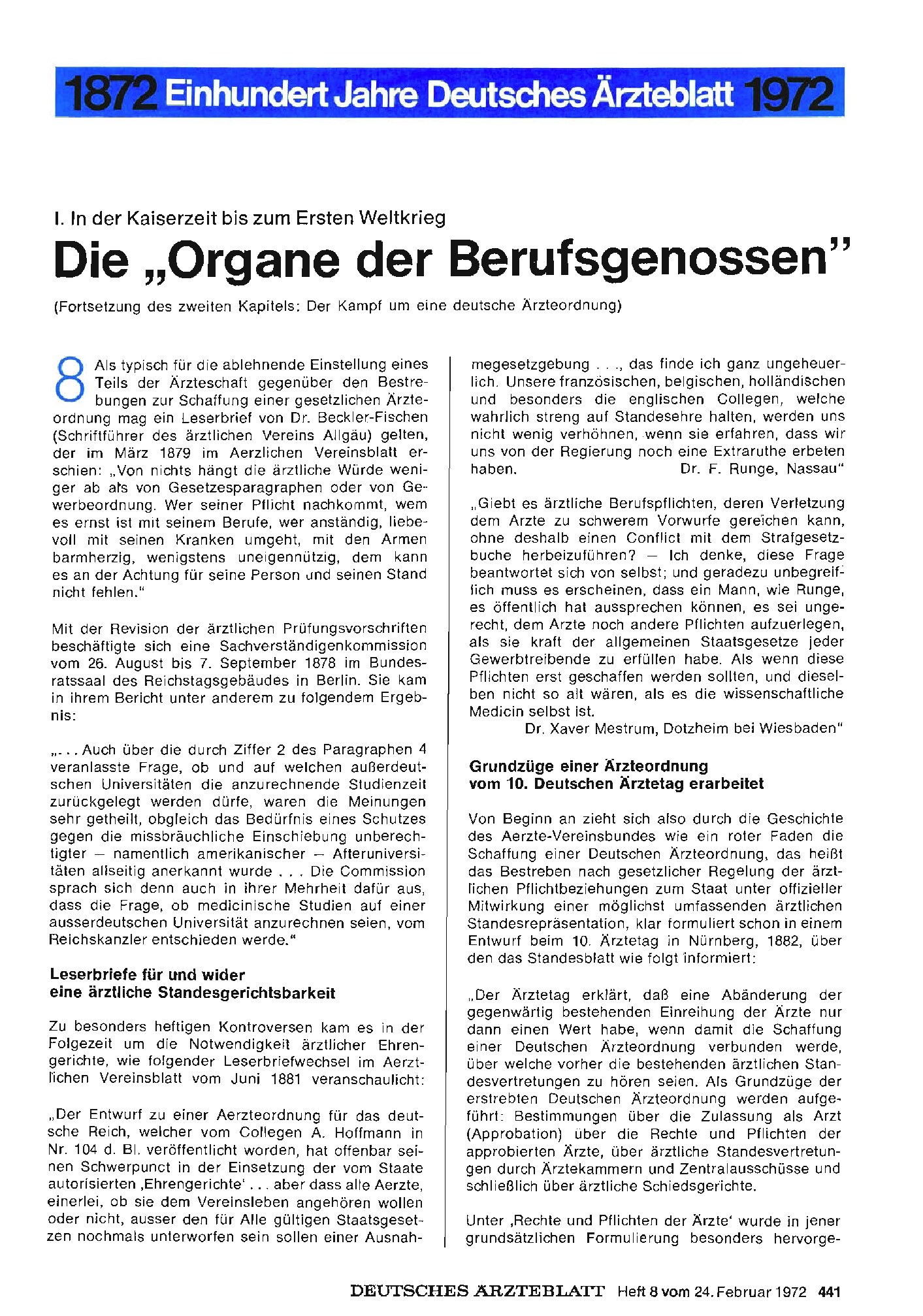 Vorschauseite 1: I. In der Kaiserzeit bis zum Ersten Weltkrieg: Die „Organe der Berufsgenossen"