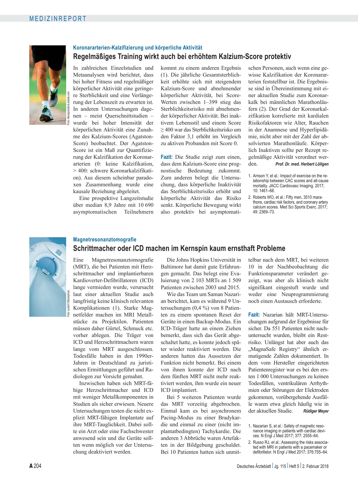 Vorschauseite 1: Magnetresonanztomografie: Schrittmacher oder ICD machen im Kernspin kaum ernsthaft Probleme – Deutsches Ärzteblatt
