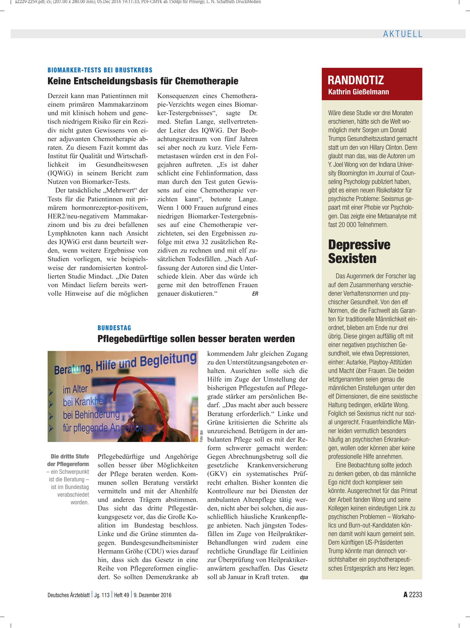 Vorschauseite 1: Randnotiz: Depressive Sexisten – Deutsches Ärzteblatt