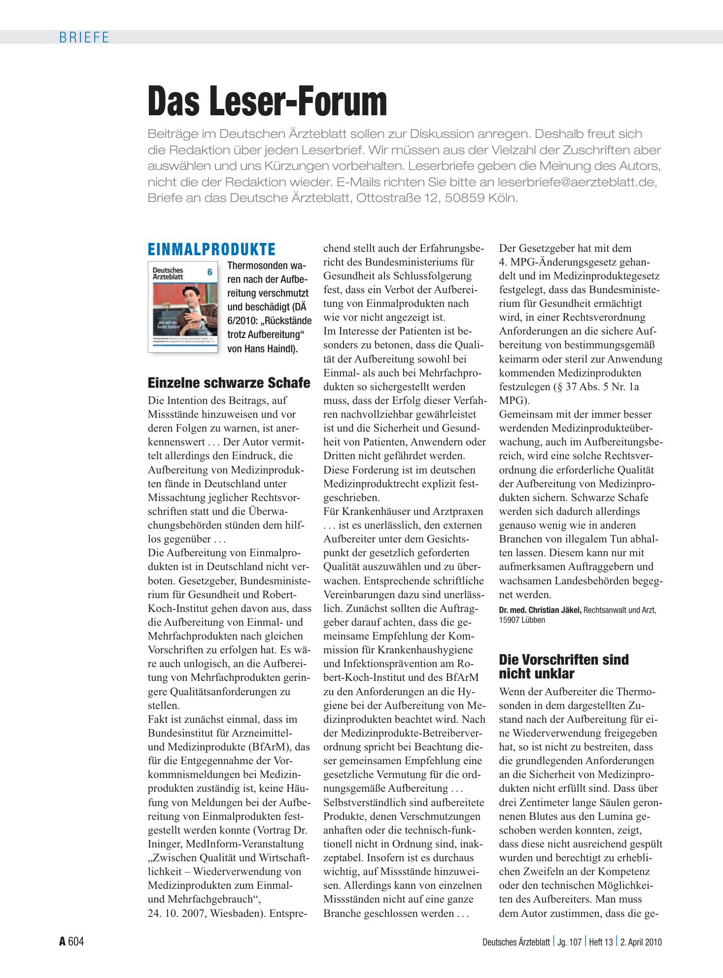 Vorschauseite 1: Einmalprodukte: Einzelne schwarze Schafe – Deutsches Ärzteblatt