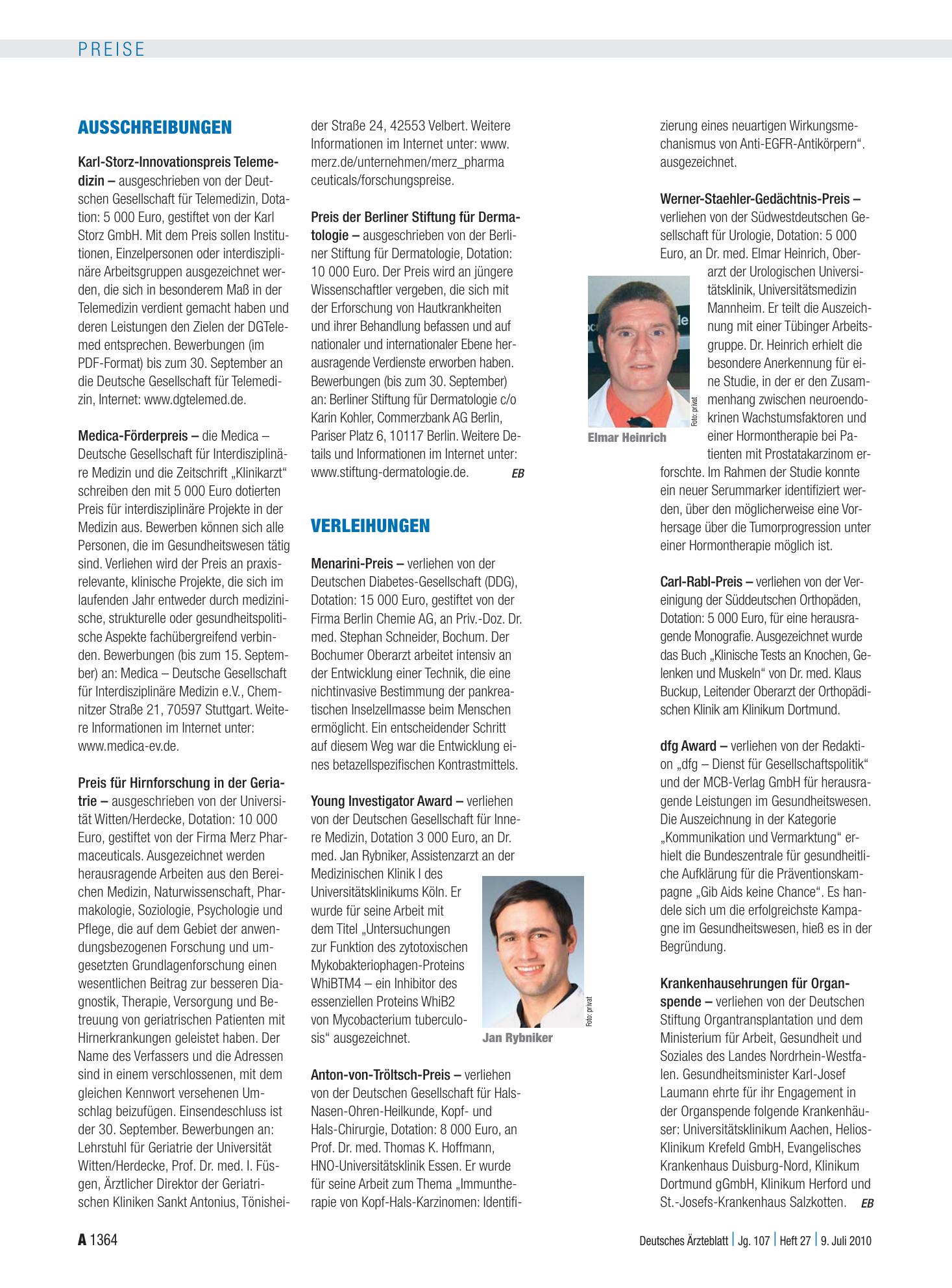 Vorschauseite 1: Verleihungen – Deutsches Ärzteblatt