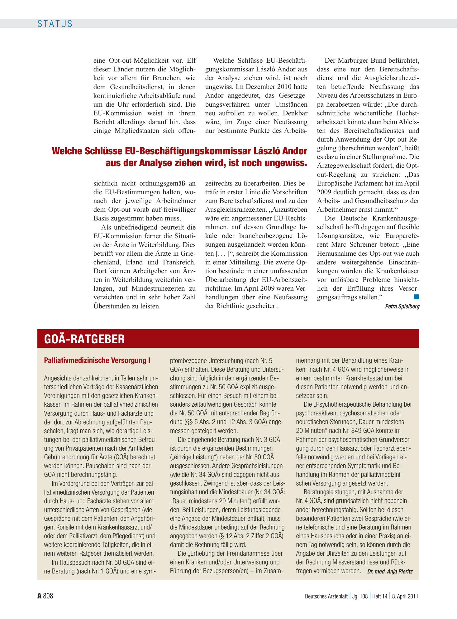 Vorschauseite 1: Palliativmedizinische Versorgung I – Deutsches Ärzteblatt