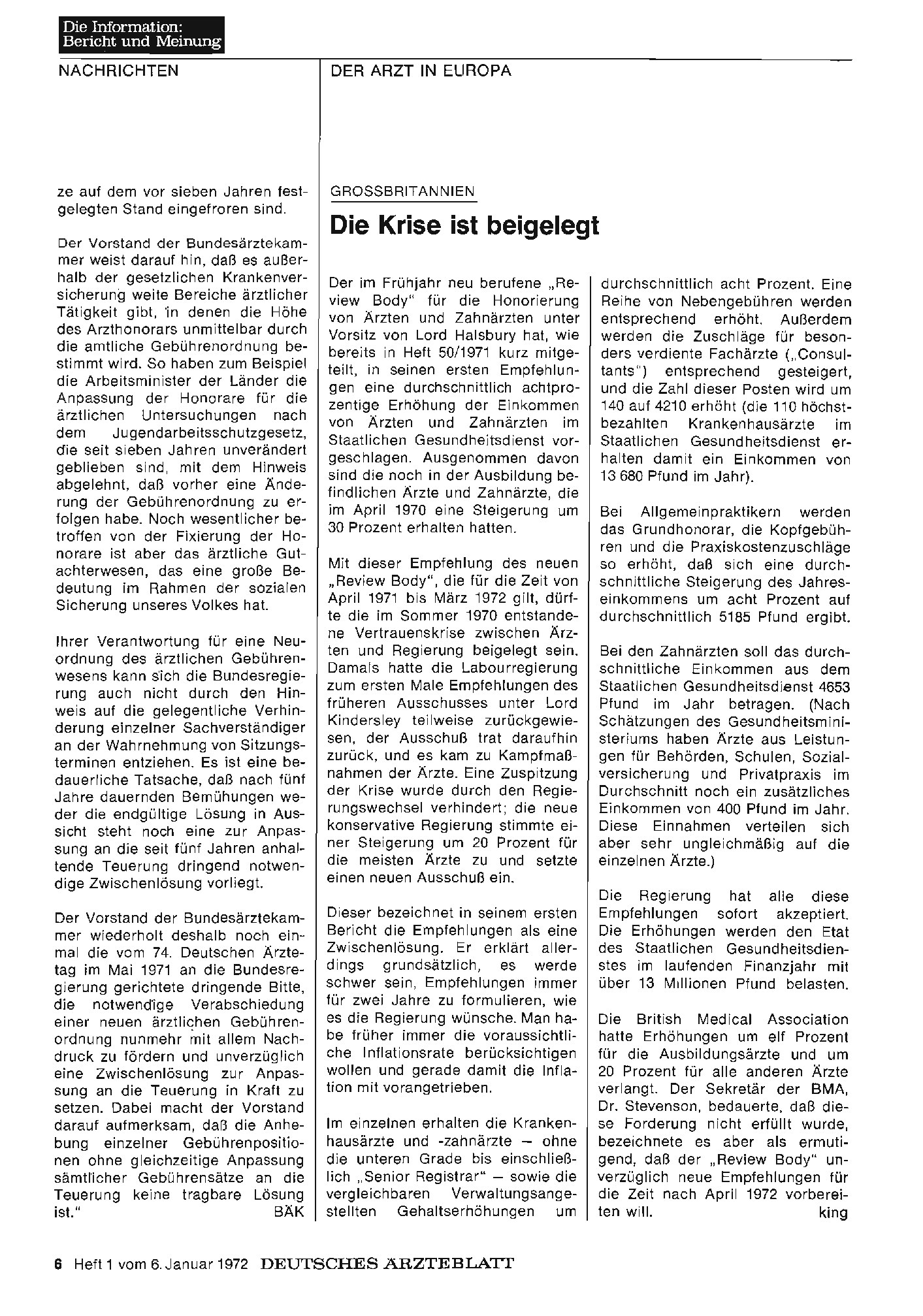 Vorschauseite 1: Grossbritannien: Die Krise ist beigelegt