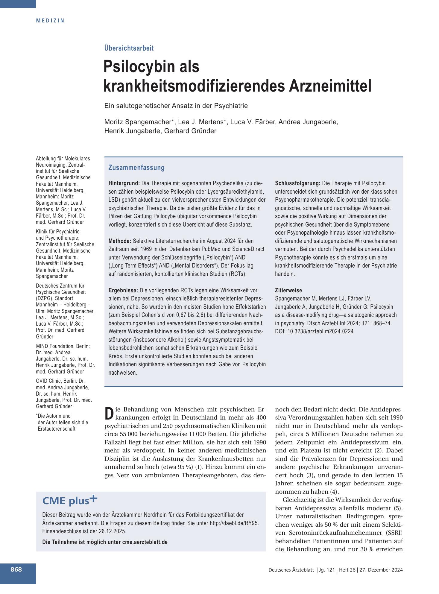Vorschauseite 1: Psilocybin als krankheitsmodifizierendes Arzneimittel – Deutsches Ärzteblatt