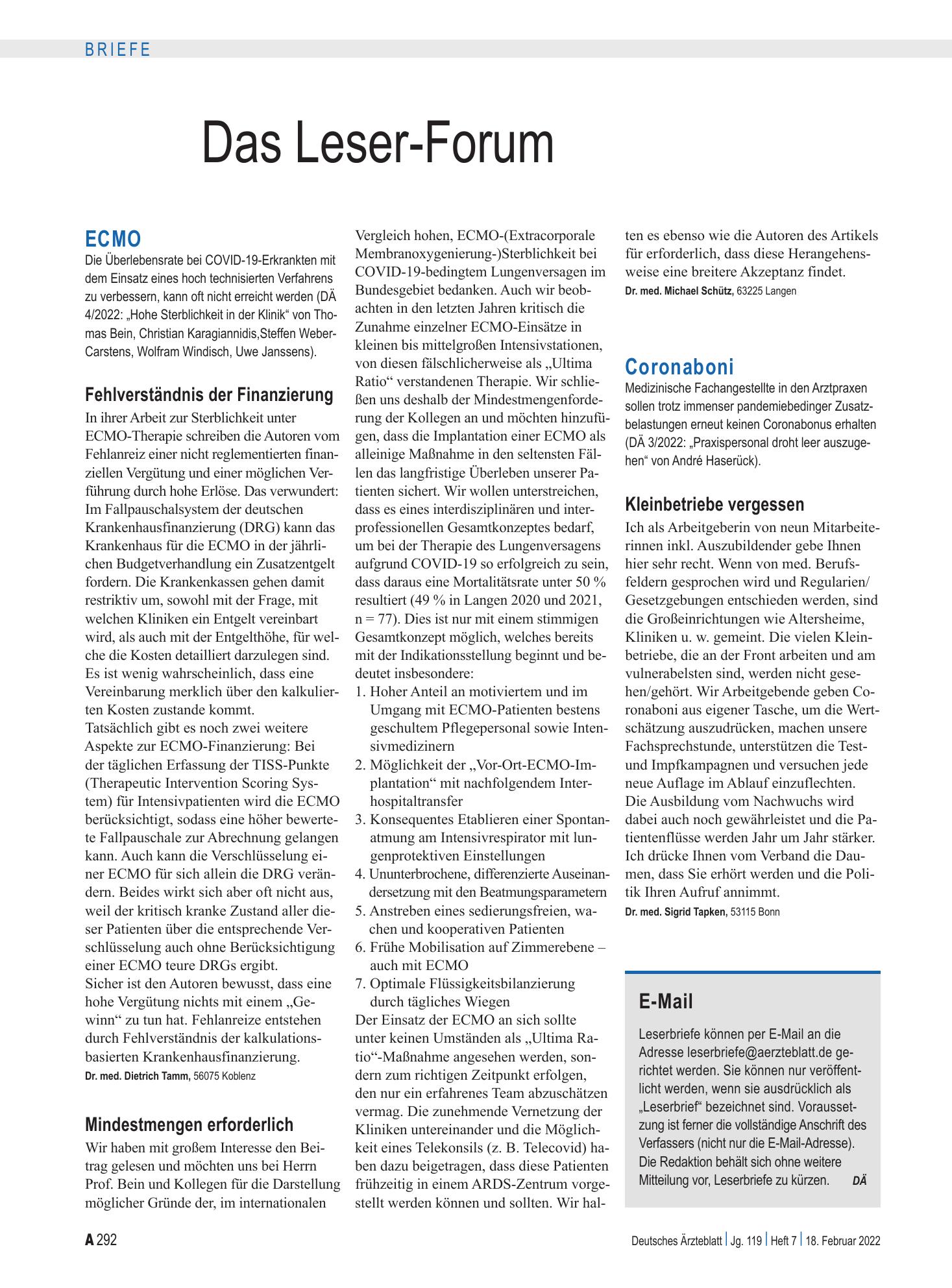 Vorschauseite 1: ECMO: Mindestmengen erforderlich – Deutsches Ärzteblatt