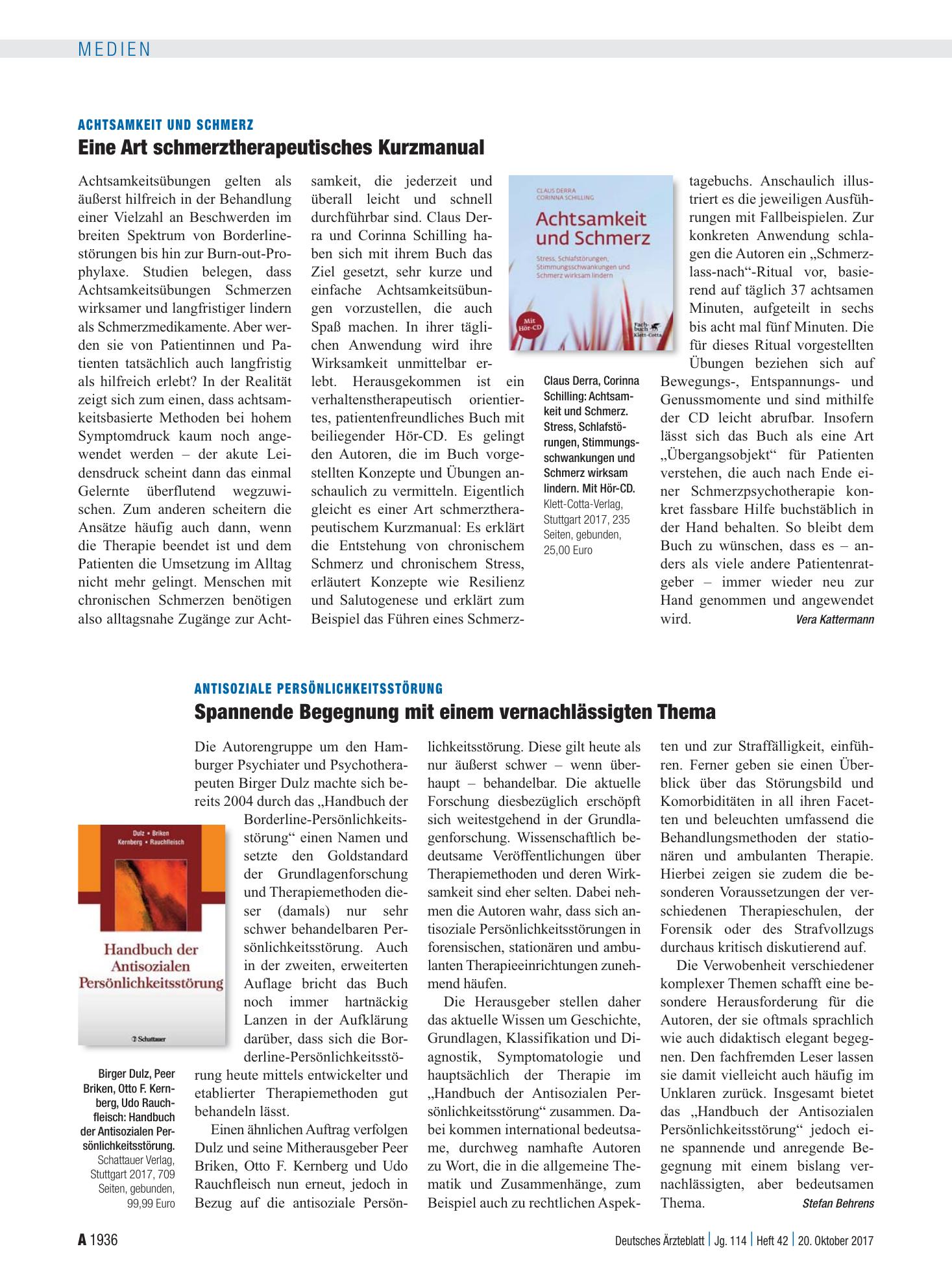Vorschauseite 1: Antisoziale Persönlichkeitsstörung: Spannende Begegnung mit einem vernachlässigten Thema – Deutsches Ärzteblatt