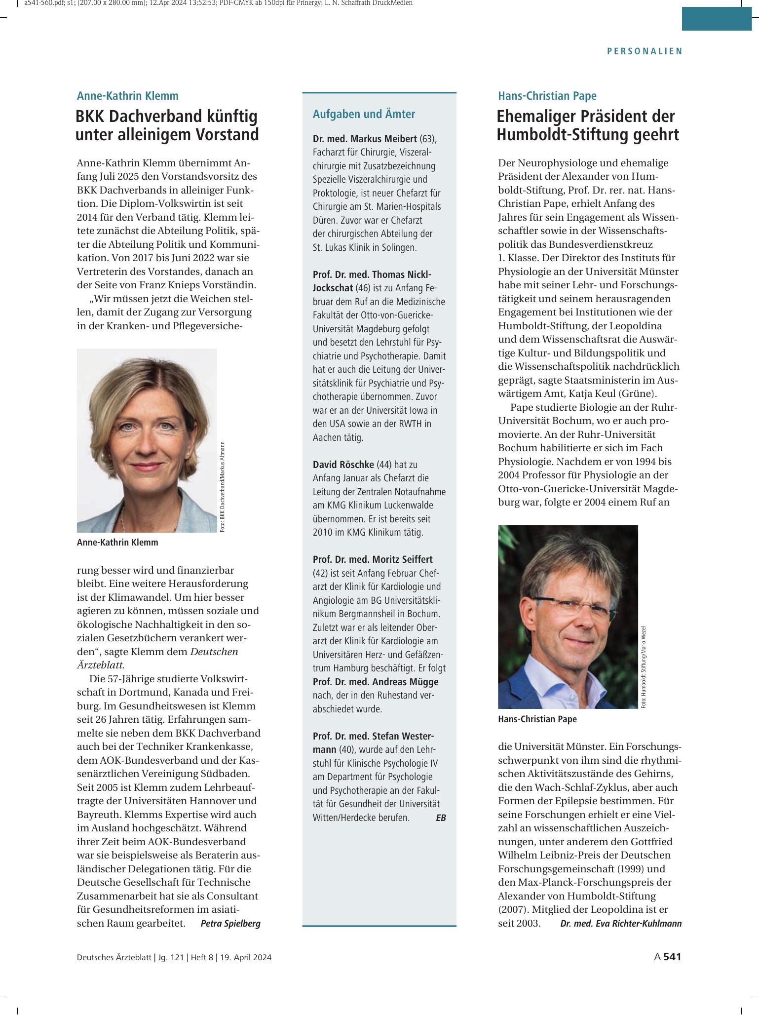 Vorschauseite 1: Aufgaben und Ämter – Deutsches Ärzteblatt