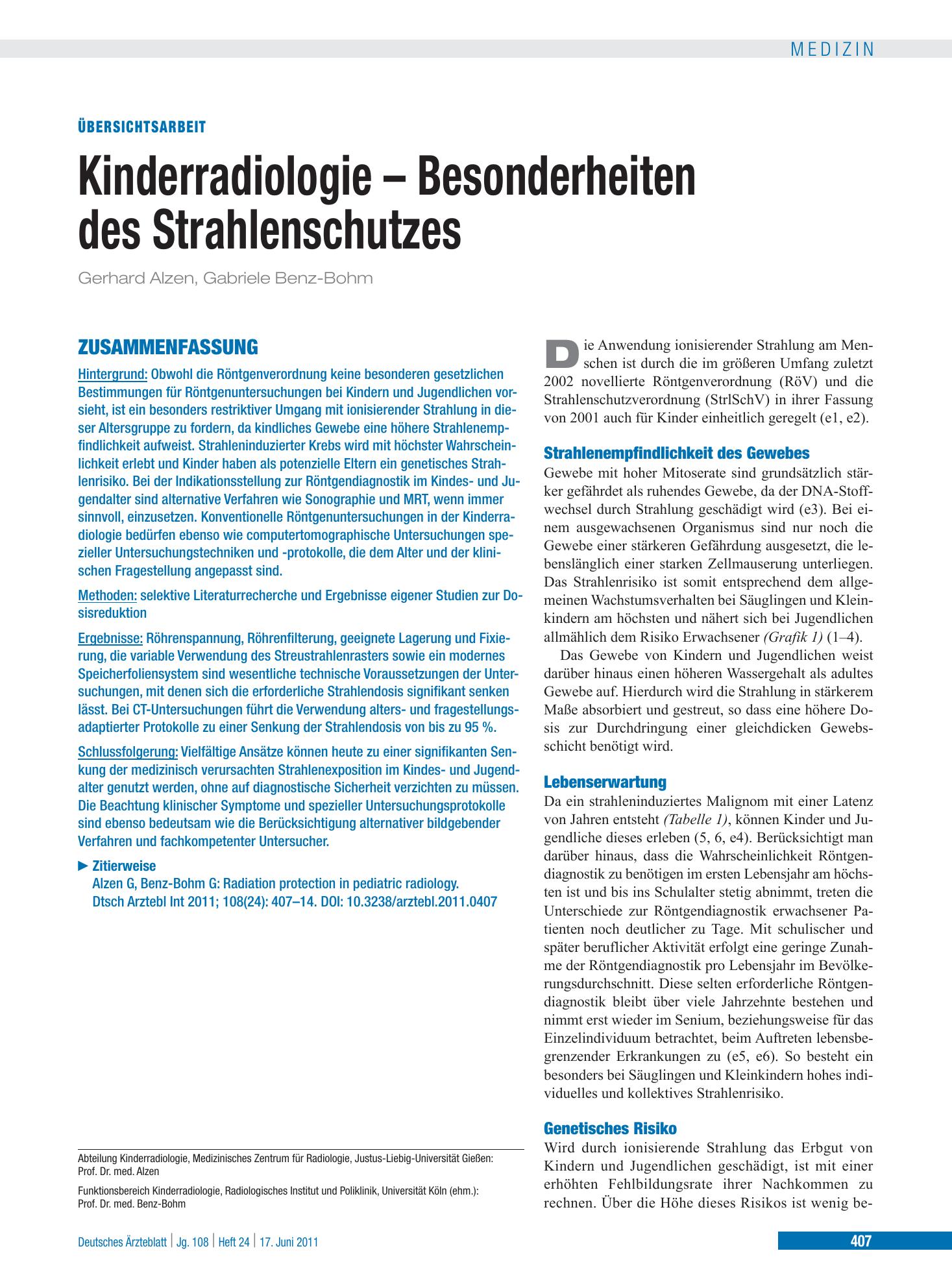 Vorschauseite 1: Kinderradiologie – Besonderheiten des Strahlenschutzes – Deutsches Ärzteblatt