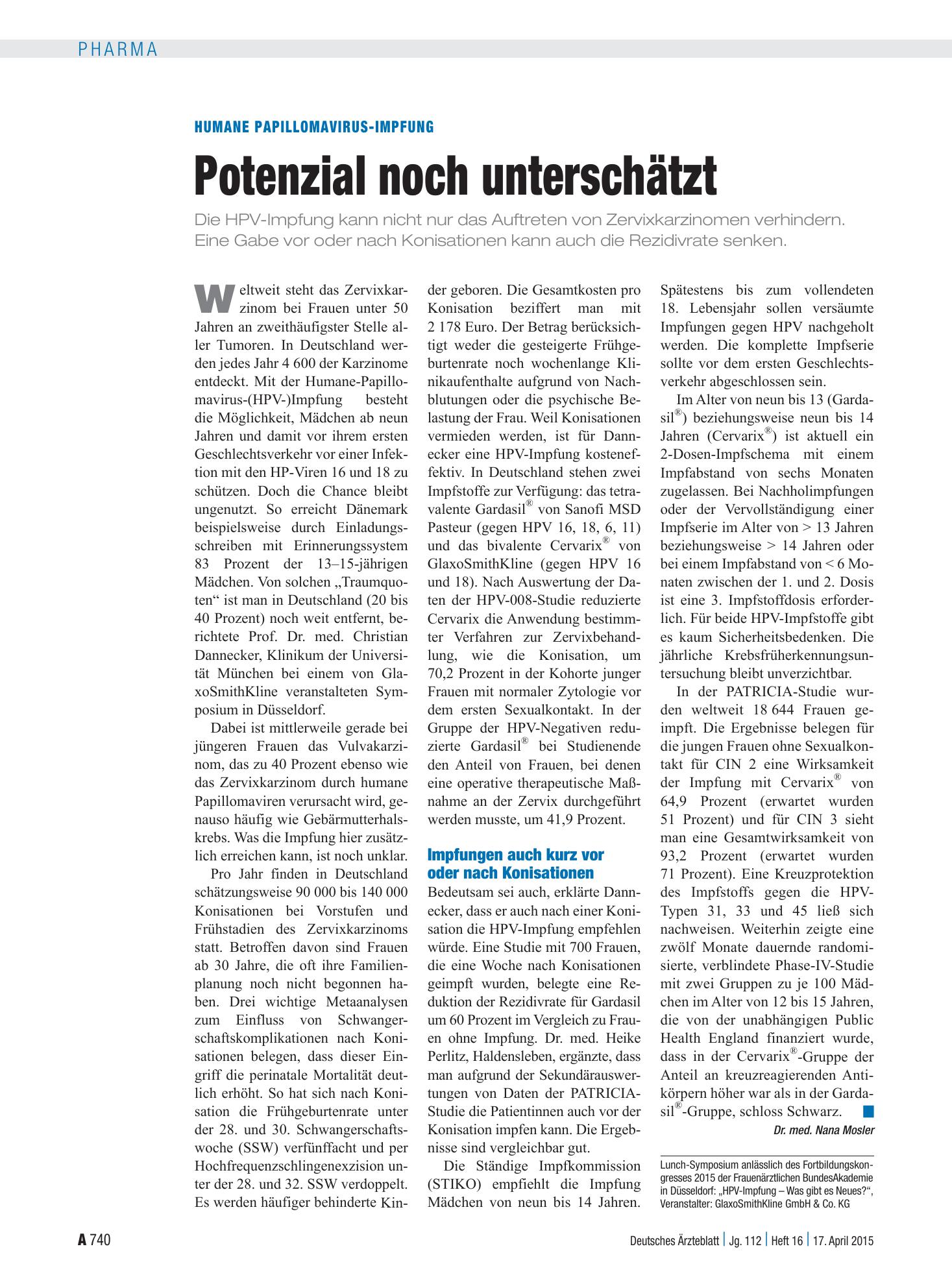 Vorschauseite 1: Humane Papillomavirus-Impfung: Potenzial noch unterschätzt – Deutsches Ärzteblatt