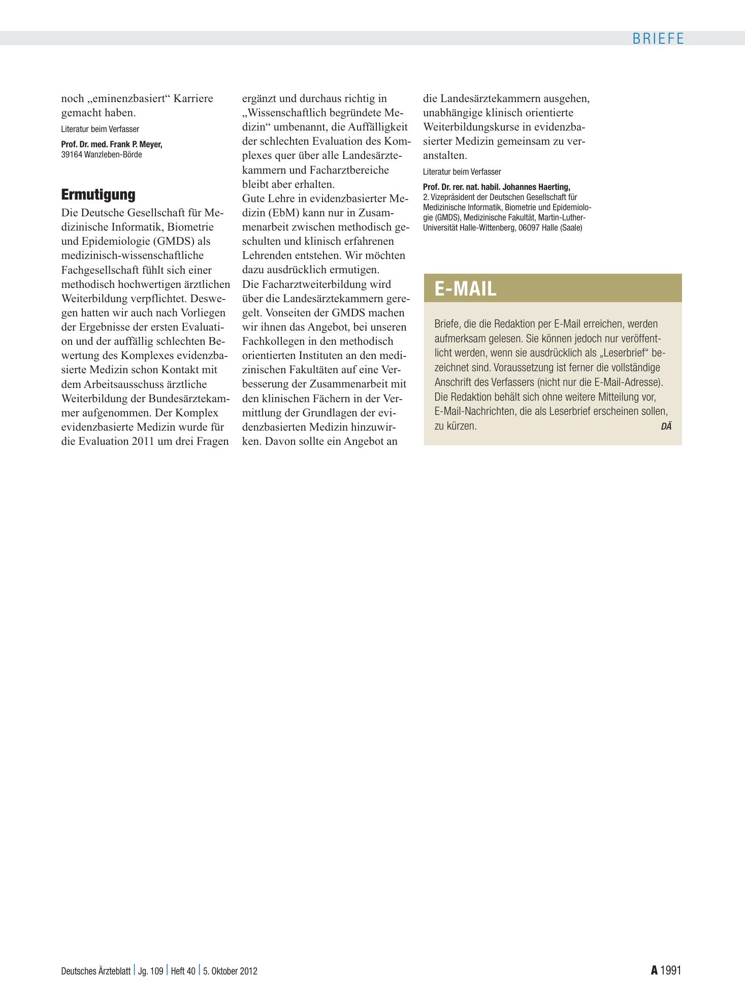 Vorschauseite 1: Weiterbildung: Ermutigung – Deutsches Ärzteblatt