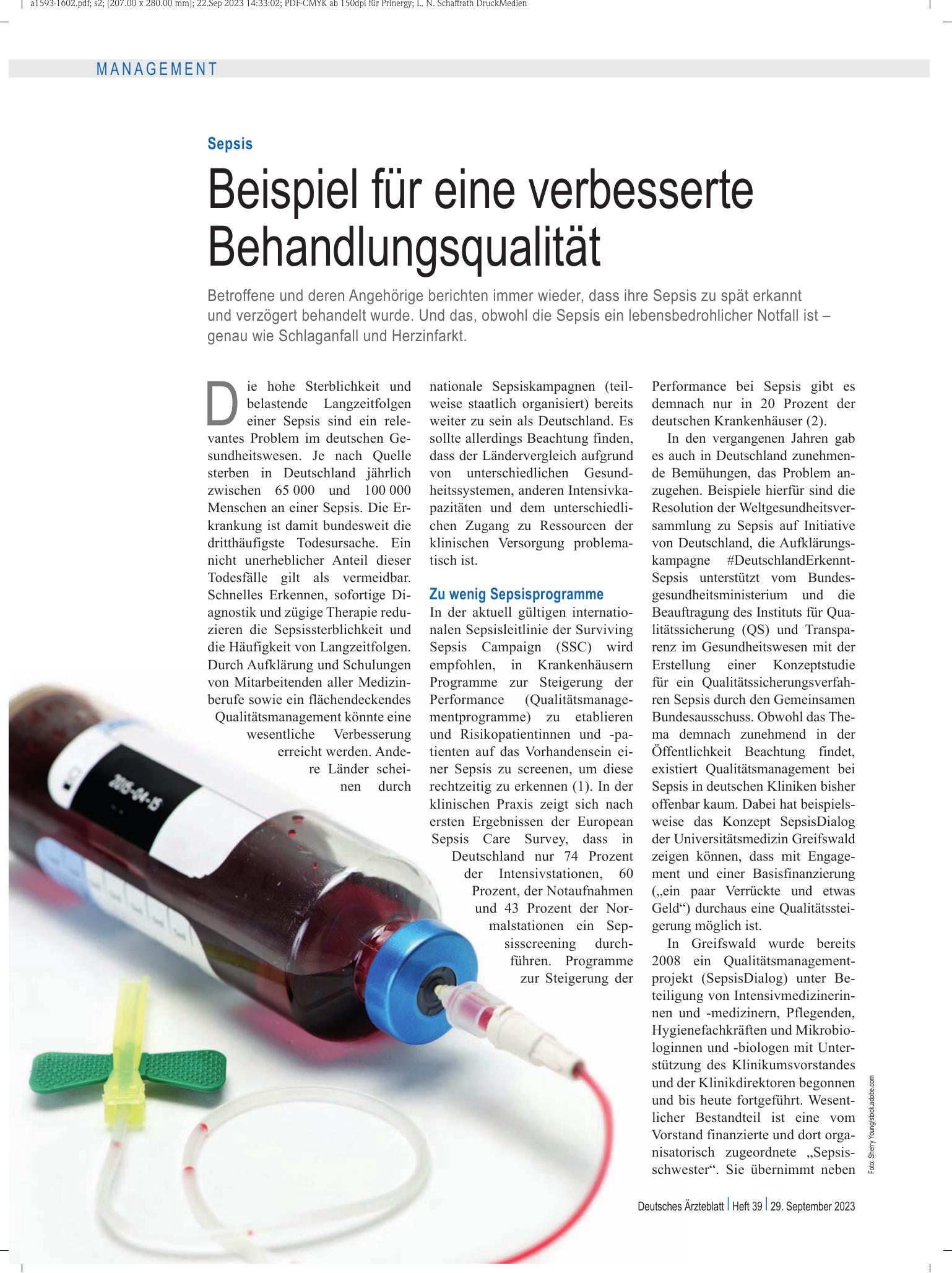 Vorschauseite 1: Sepsis: Beispiel für eine verbesserte Behandlungsqualität – Deutsches Ärzteblatt