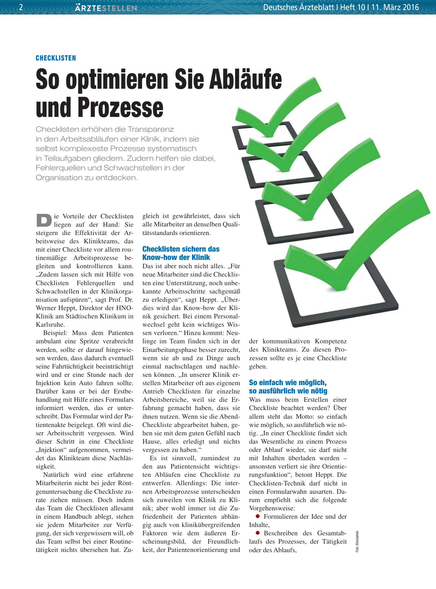 Vorschauseite 1: Checklisten: So optimieren Sie Abläufe und Prozesse – Deutsches Ärzteblatt