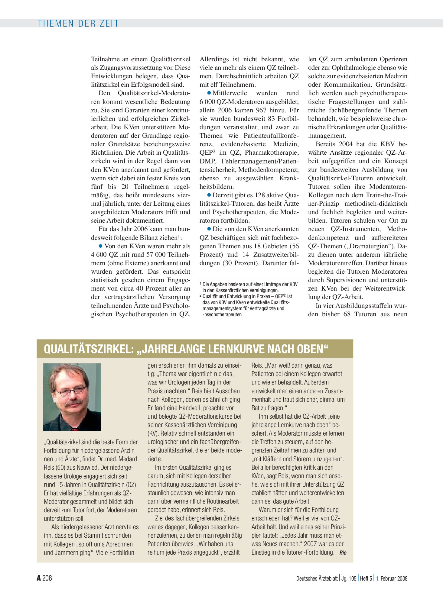 Vorschauseite 1: Qualitätszirkel: „jahrelange Lernkurve nach oben“ – Deutsches Ärzteblatt