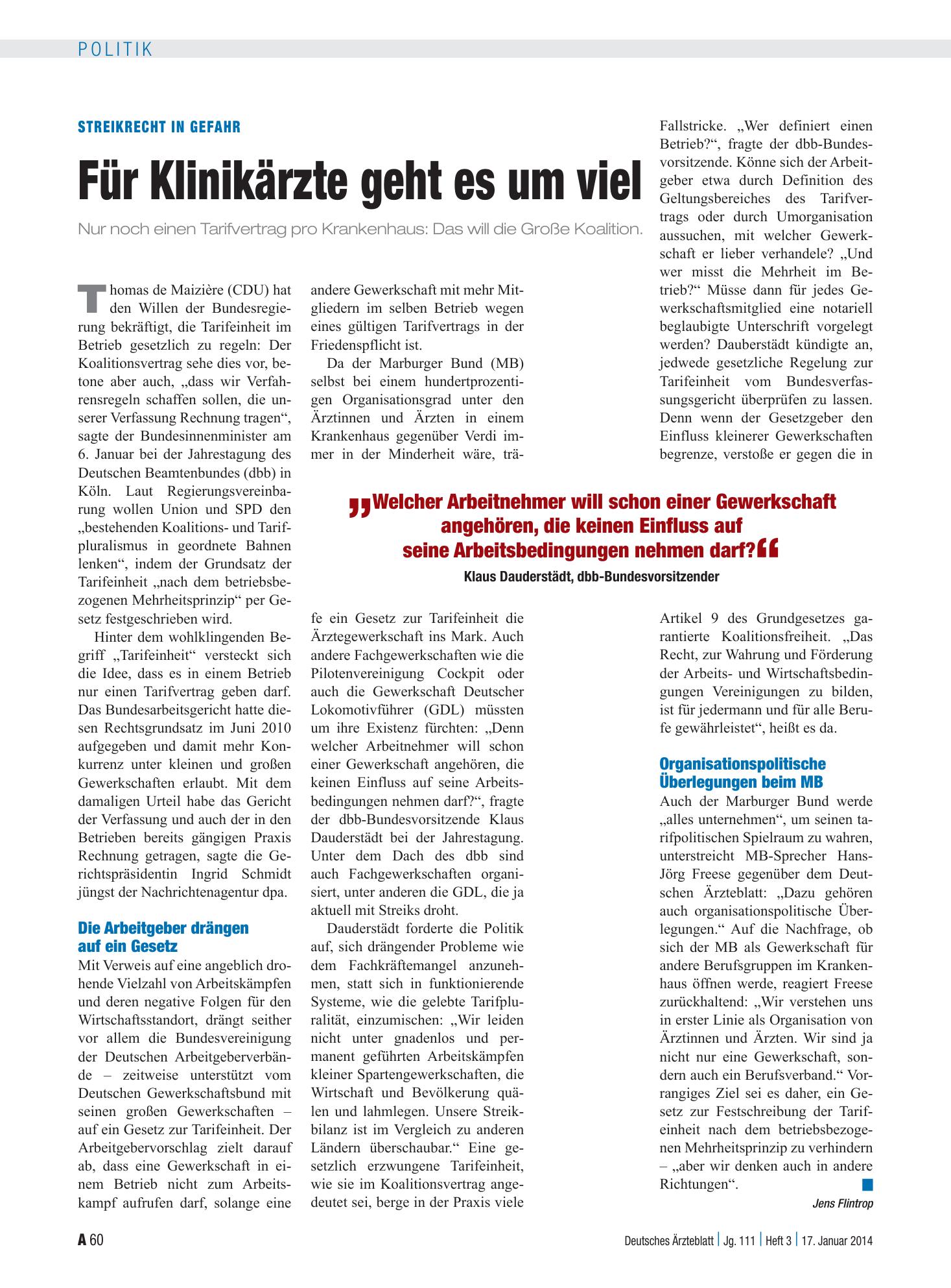 Vorschauseite 1: Streikrecht in Gefahr: Für Klinikärzte geht es um viel – Deutsches Ärzteblatt