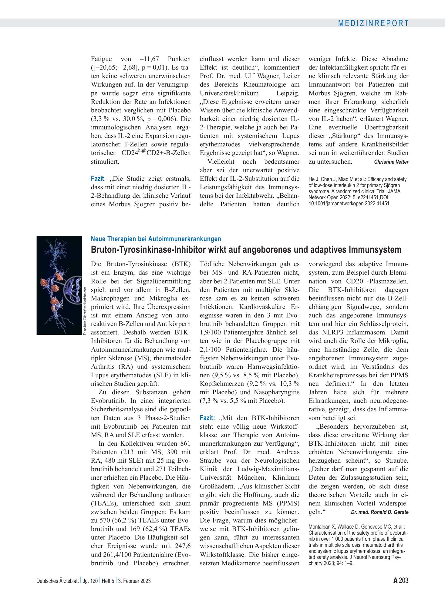 Vorschauseite 1: Neue Therapien bei Autoimmunerkrankungen: Bruton-Tyrosinkinase-Inhibitor wirkt auf angeborenes und adaptives Immunsystem – Deutsches Ärzteblatt