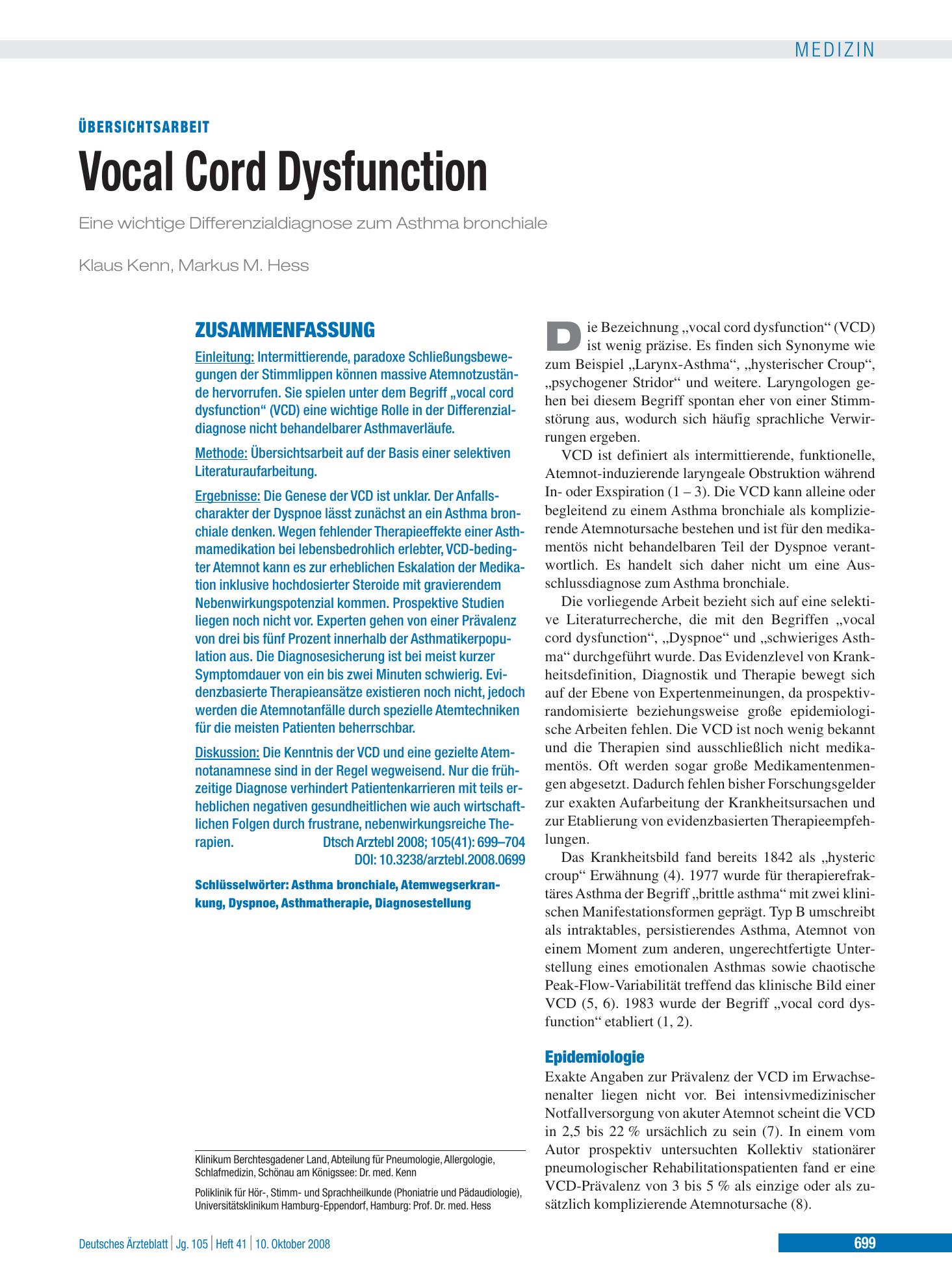 Vorschauseite 1: Vocal Cord Dysfunction – Deutsches Ärzteblatt