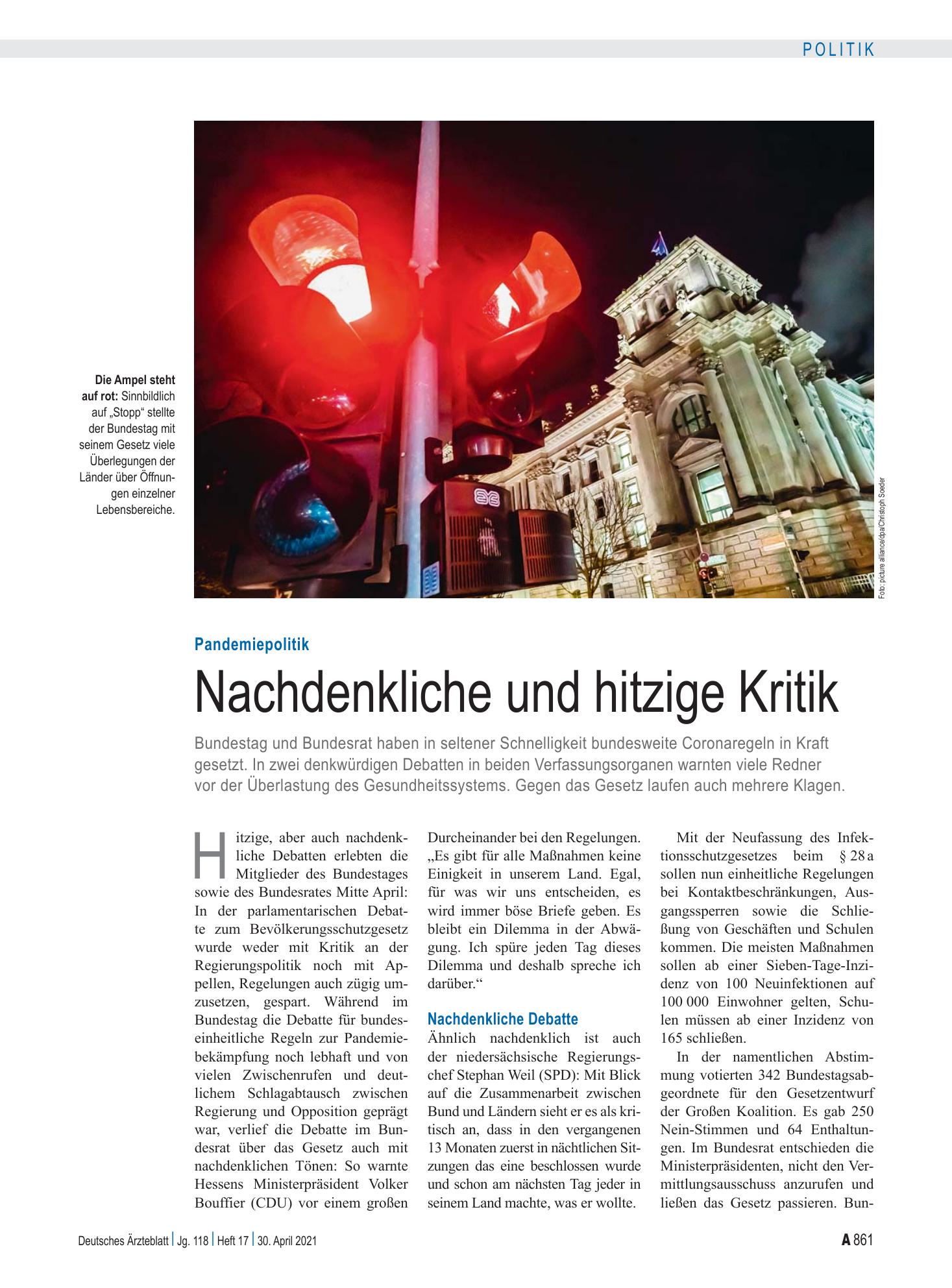 Vorschauseite 1: Pandemiepolitik: Nachdenkliche und hitzige Kritik – Deutsches Ärzteblatt