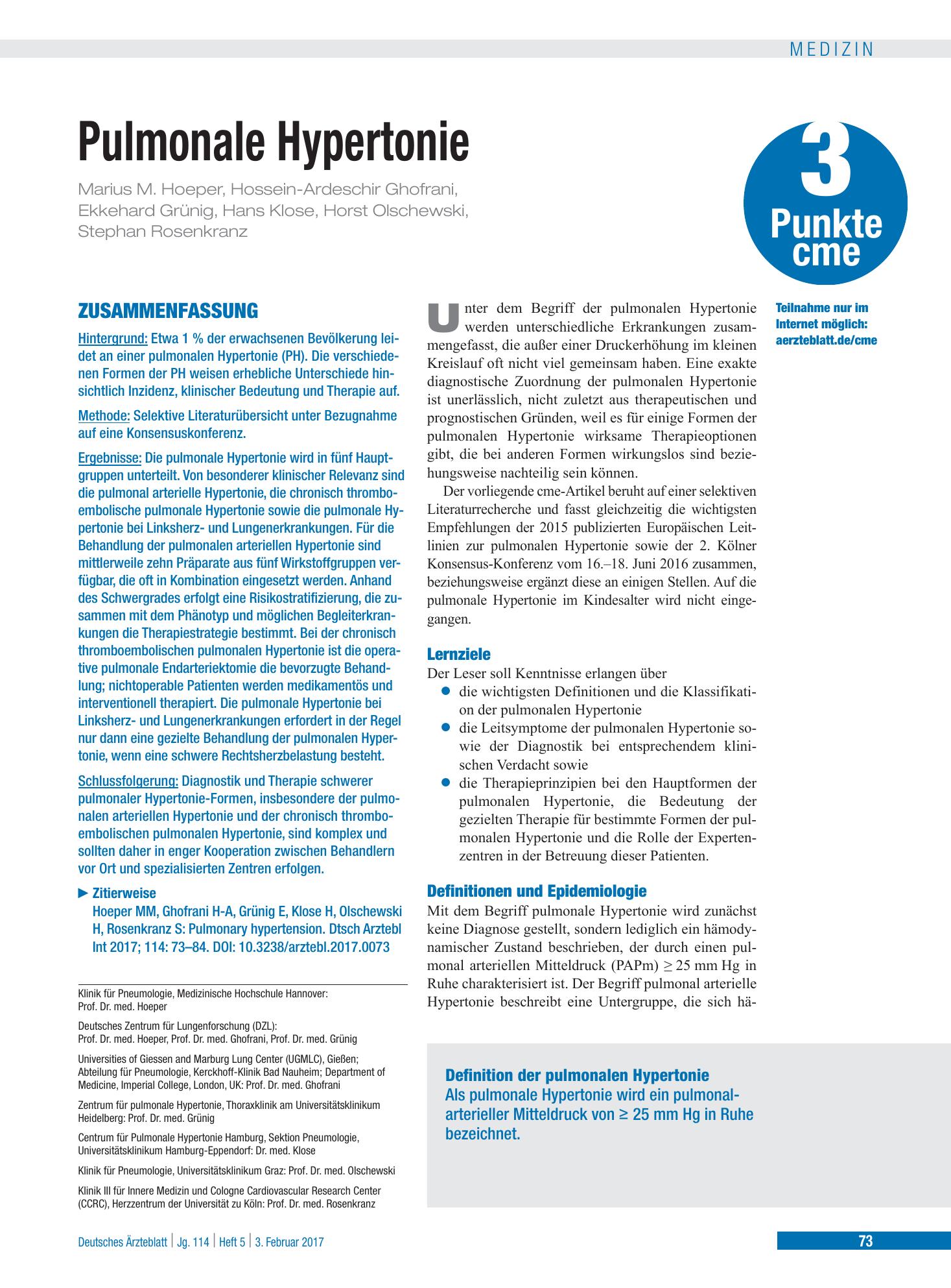 Vorschauseite 1: Pulmonale Hypertonie – Deutsches Ärzteblatt