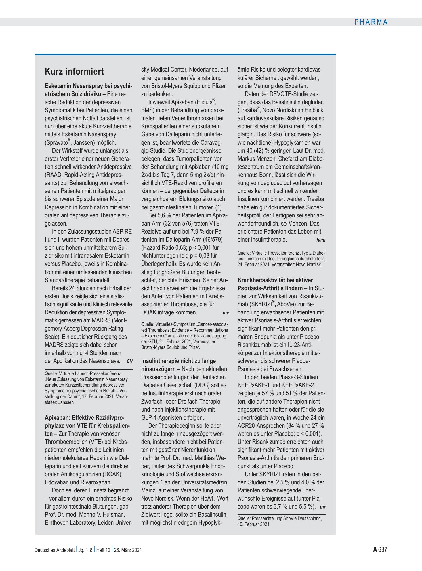 Vorschauseite 1: Kurz informiert – Deutsches Ärzteblatt