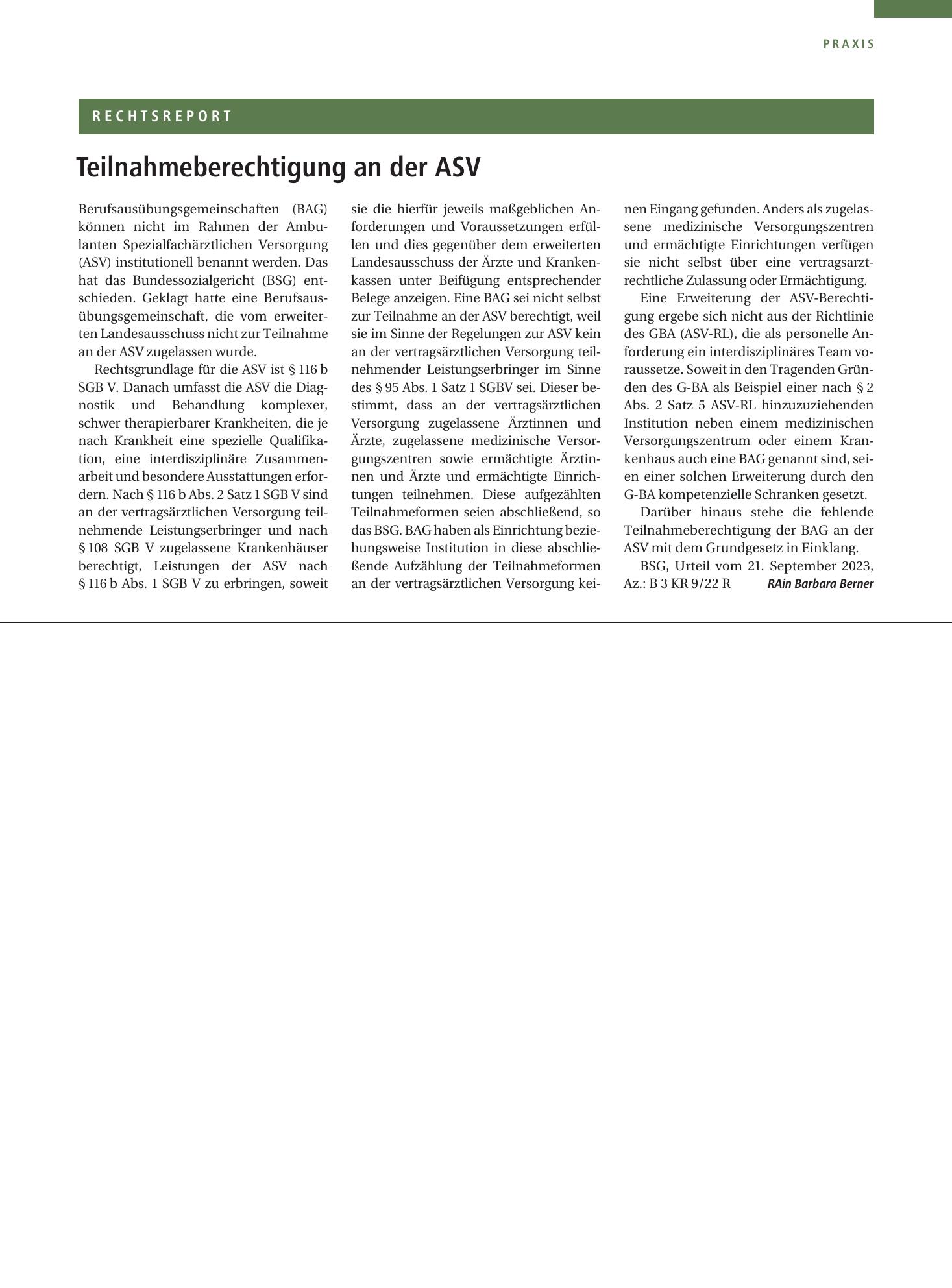 Vorschauseite 1: Teilnahmeberechtigung an der ASV – Deutsches Ärzteblatt