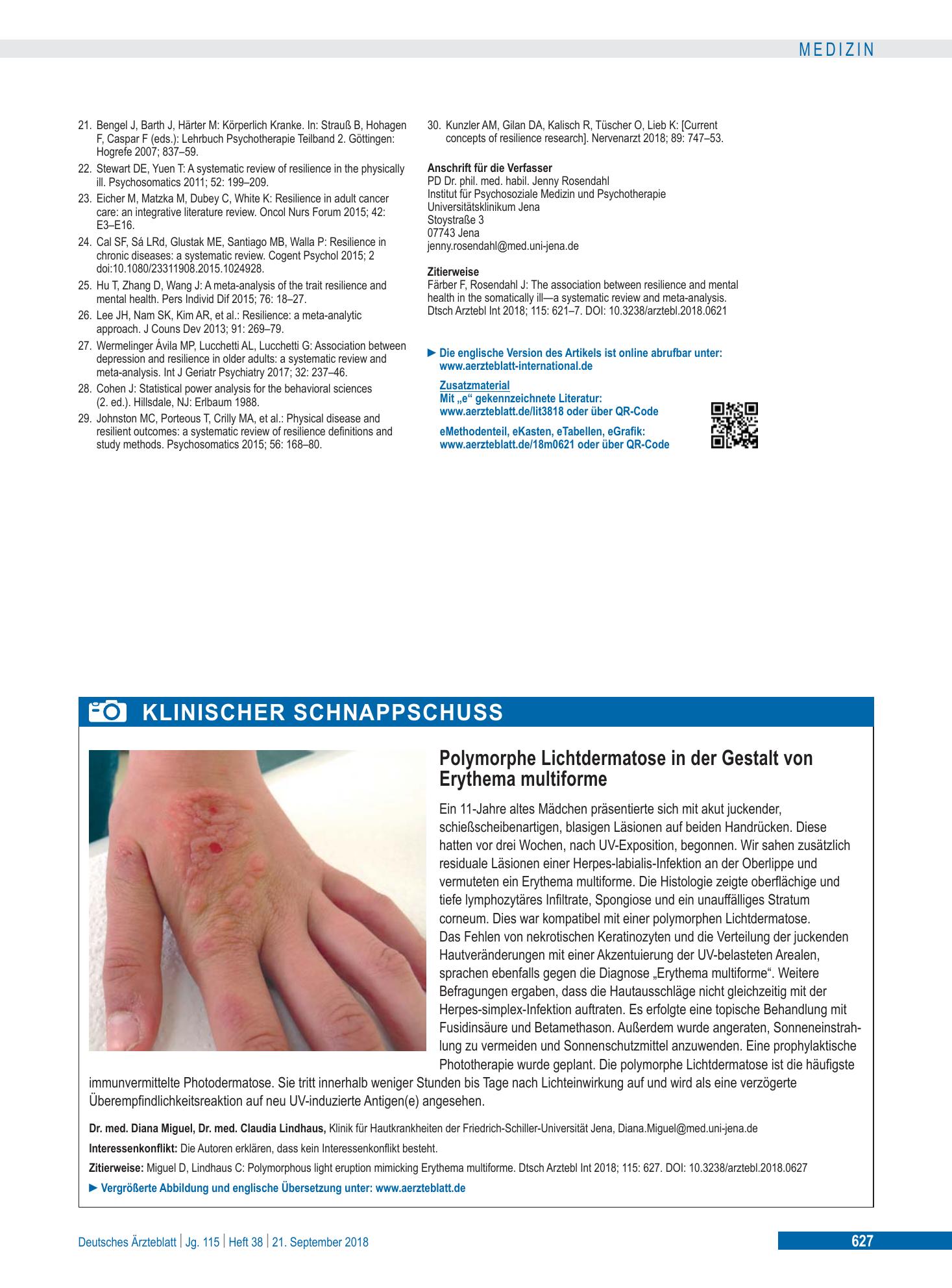 Vorschauseite 1: Polymorphe Lichtdermatose in der Gestalt von Erythema multiforme – Deutsches Ärzteblatt