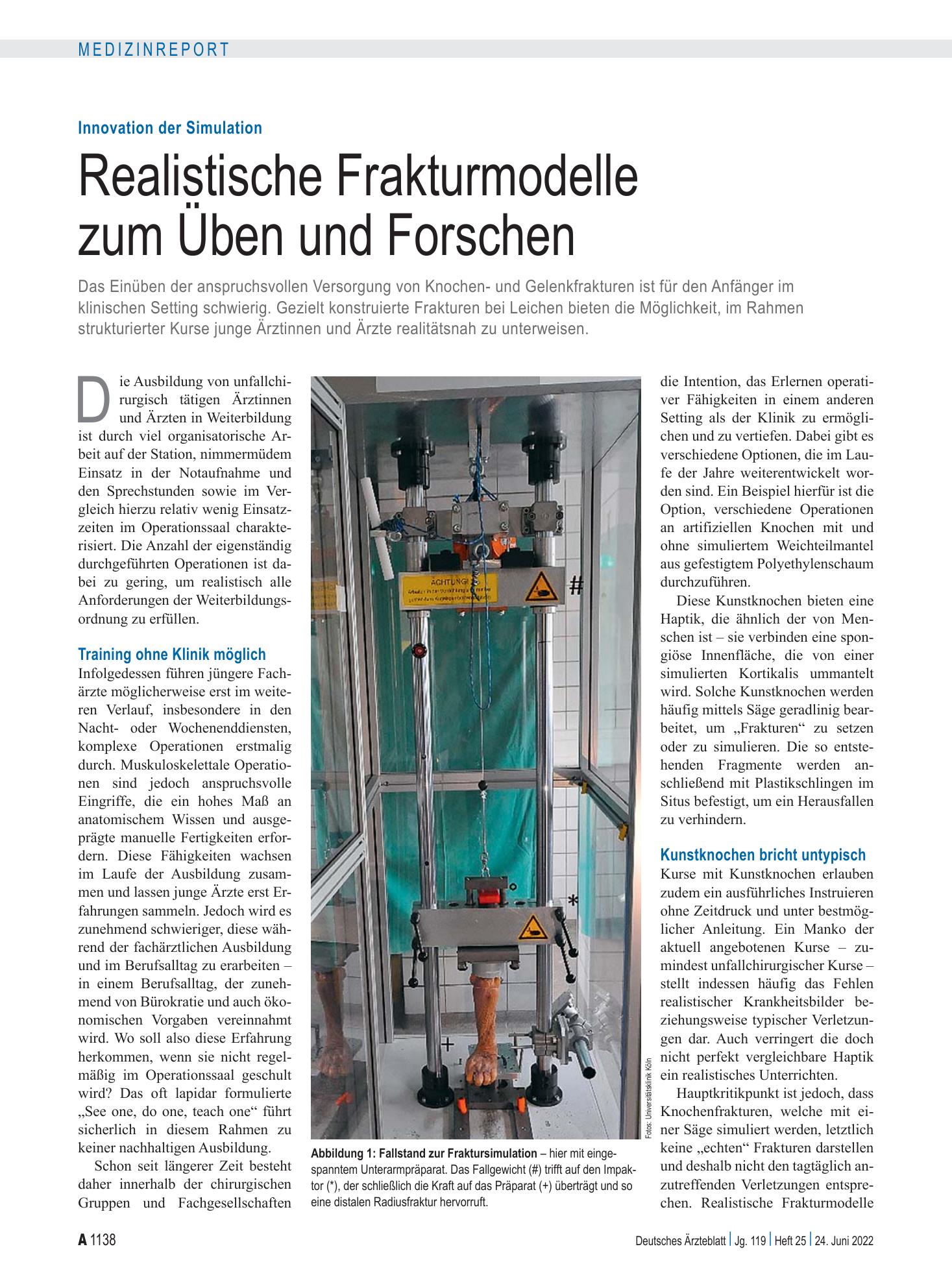 Vorschauseite 1: Innovation der Simulation: Realistische Frakturmodelle zum Üben und Forschen – Deutsches Ärzteblatt