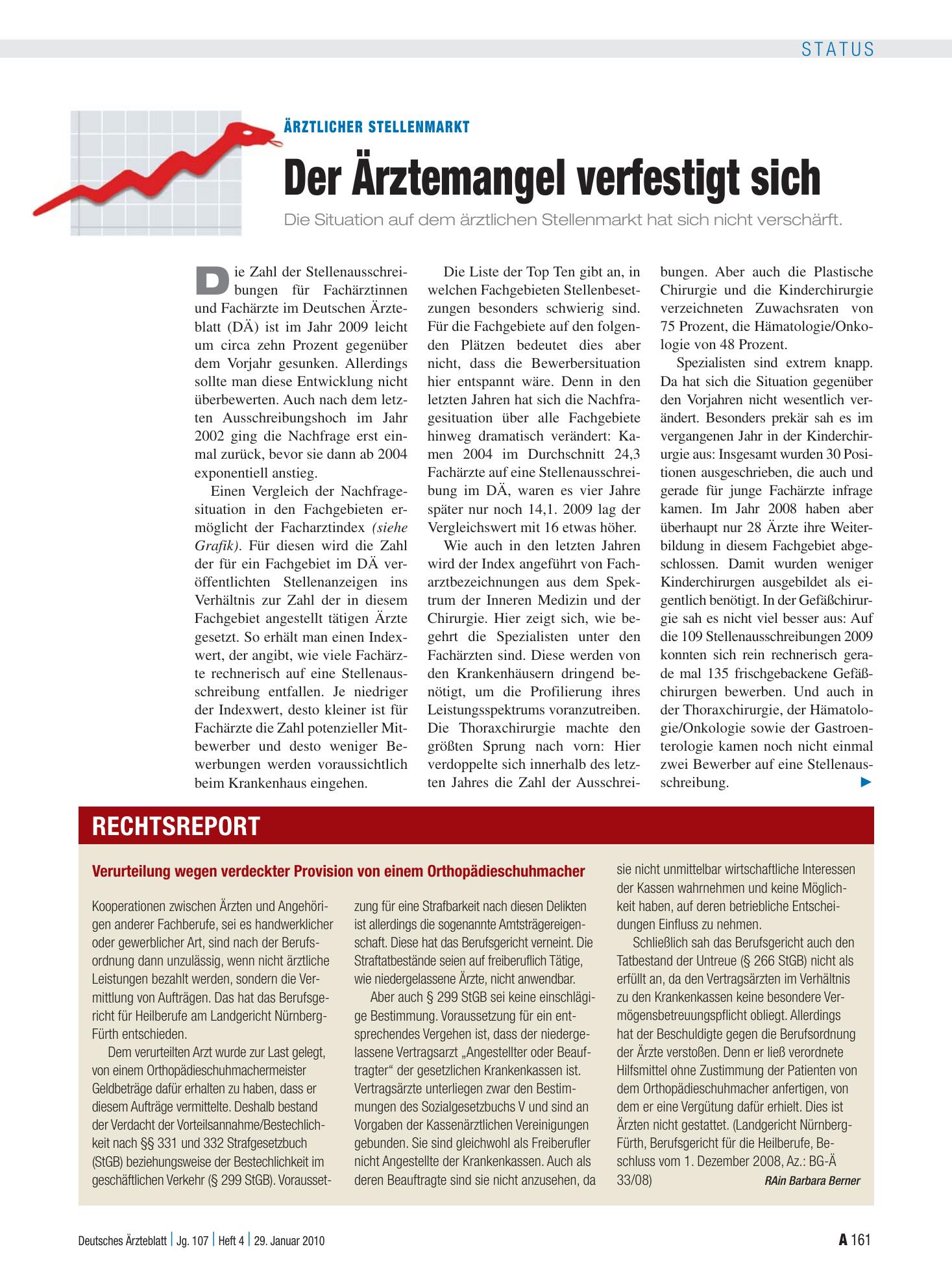 Vorschauseite 1: Verurteilung wegen verdeckter Provision von einem Orthopädieschuhmacher – Deutsches Ärzteblatt