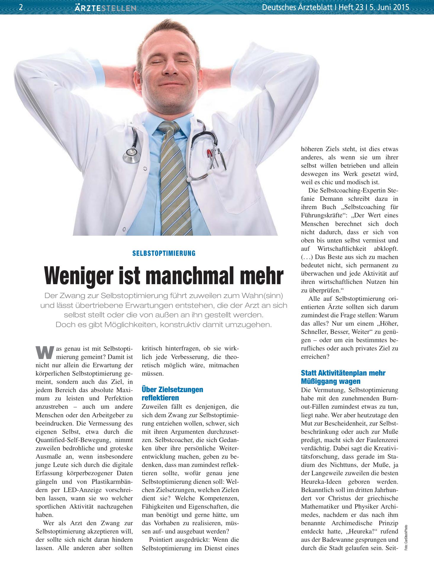 Vorschauseite 1: Selbstoptimierung: Weniger ist manchmal mehr – Deutsches Ärzteblatt