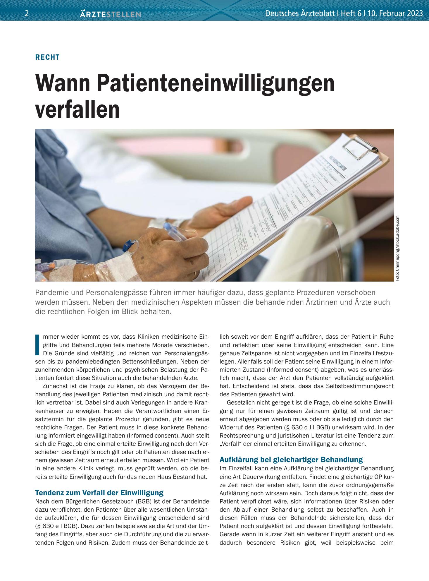 Vorschauseite 1: Recht: Wann Patienteneinwilligungen verfallen – Deutsches Ärzteblatt