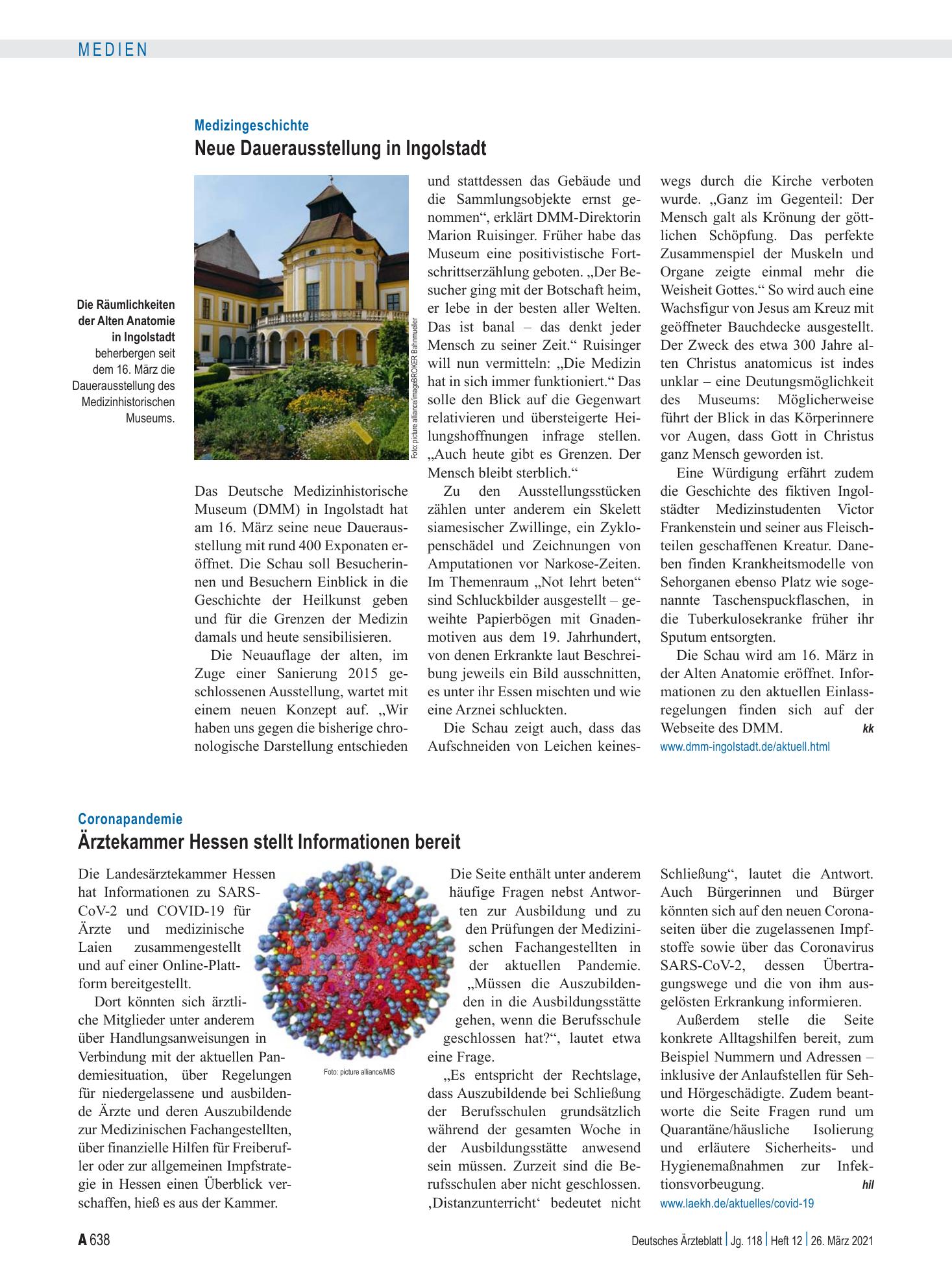 Vorschauseite 1: Medizingeschichte: Neue Dauerausstellung in Ingolstadt – Deutsches Ärzteblatt